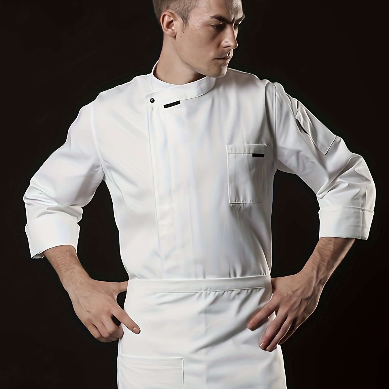 Men's Cooking Chef Shirt Coat Kitchen Wear Solid Button Up Clothes - Temu