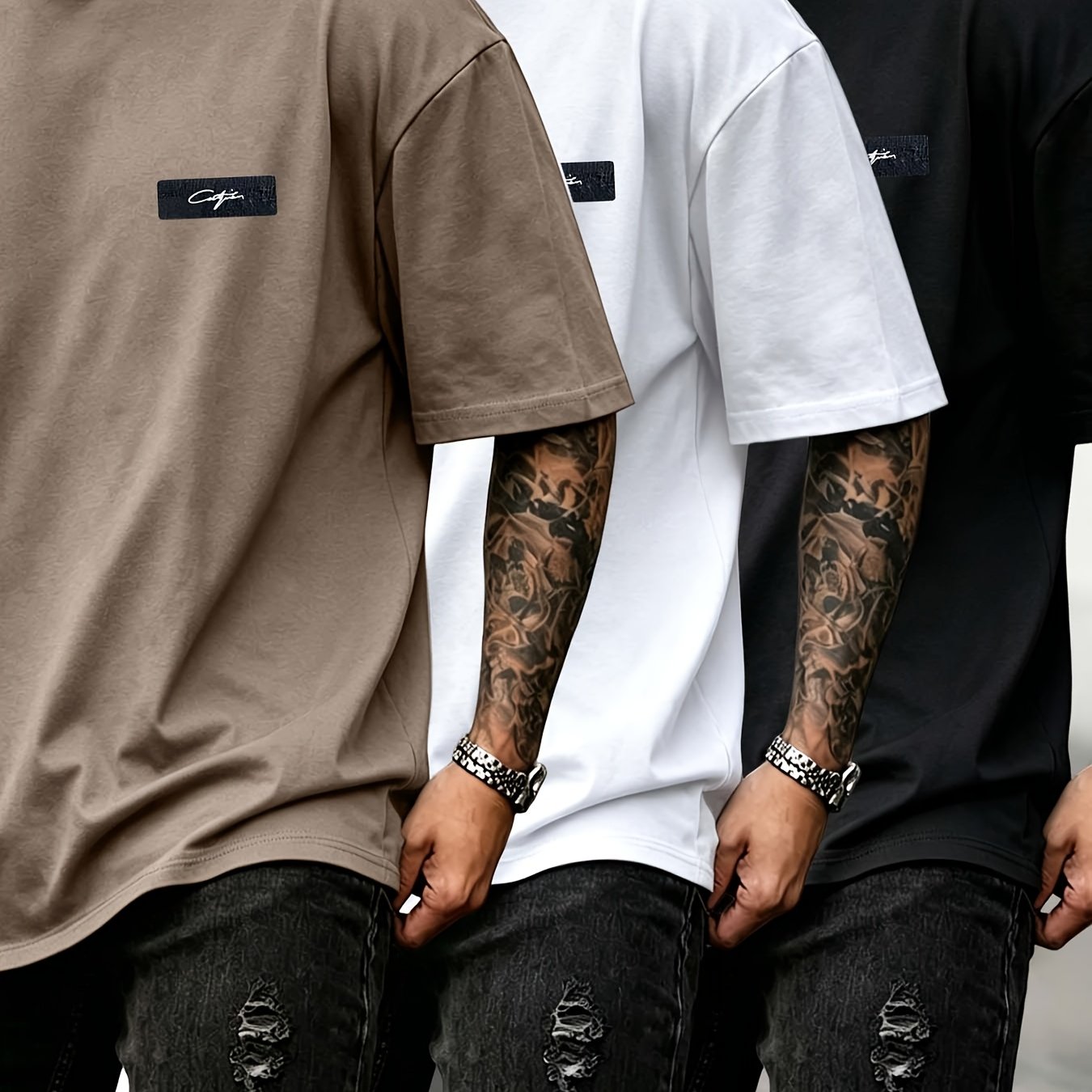 TEMU Men's Round Neck Letter Print Short Sleeve T-shirt 3pcss Set, Suitable For Summer Casual Sports 3pcss Outfit