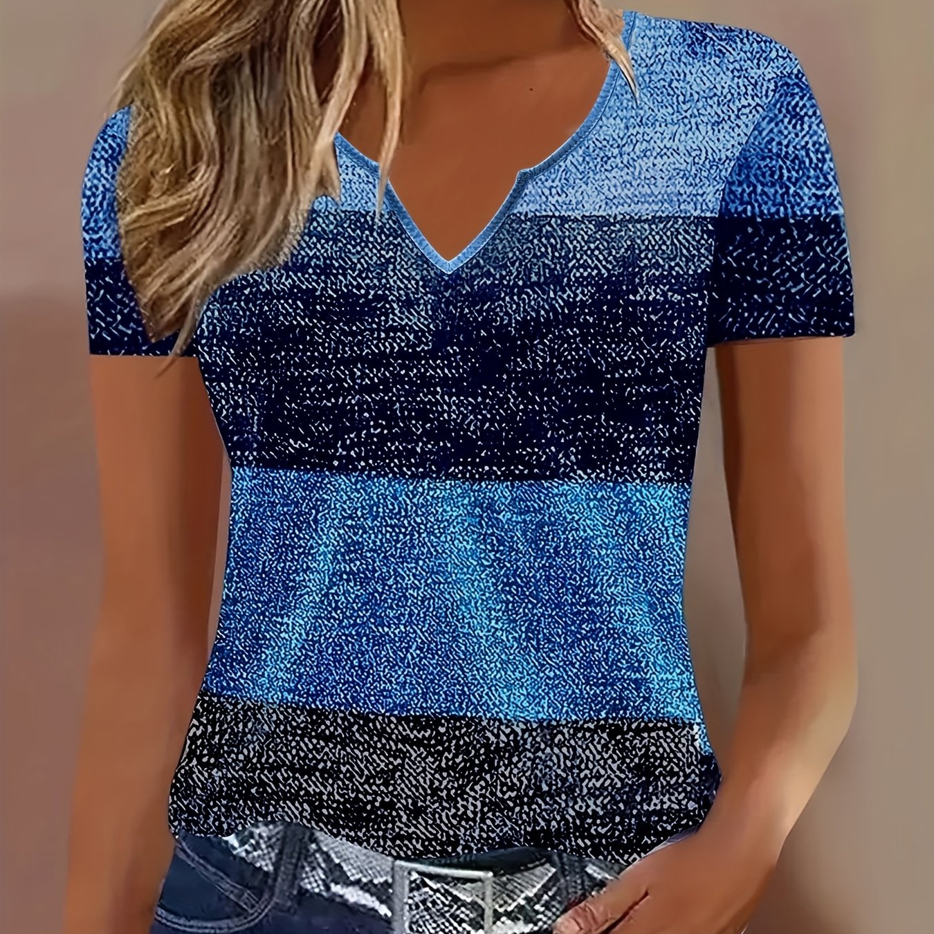 Women's Elegant V-neck Short Sleeve T-shirt Summer Tee