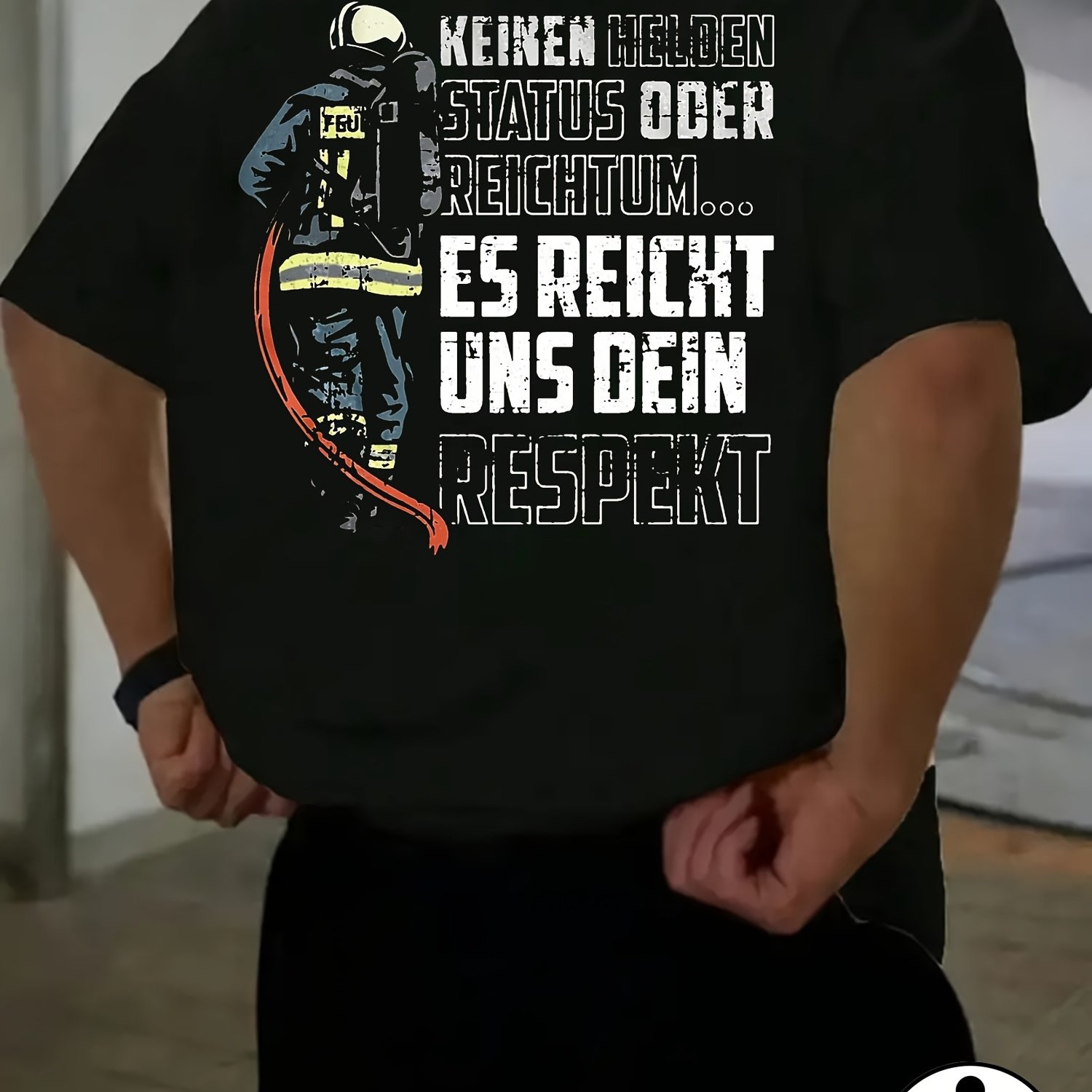 Image of Ffw Fire T-shirt - Volunteer Firefighter Tee Featuring German Firefighter Quote - Durable 100 Neck Shirt - Ideal Gift For Men In Firefighting - Perfect For Casual Wear & Activities