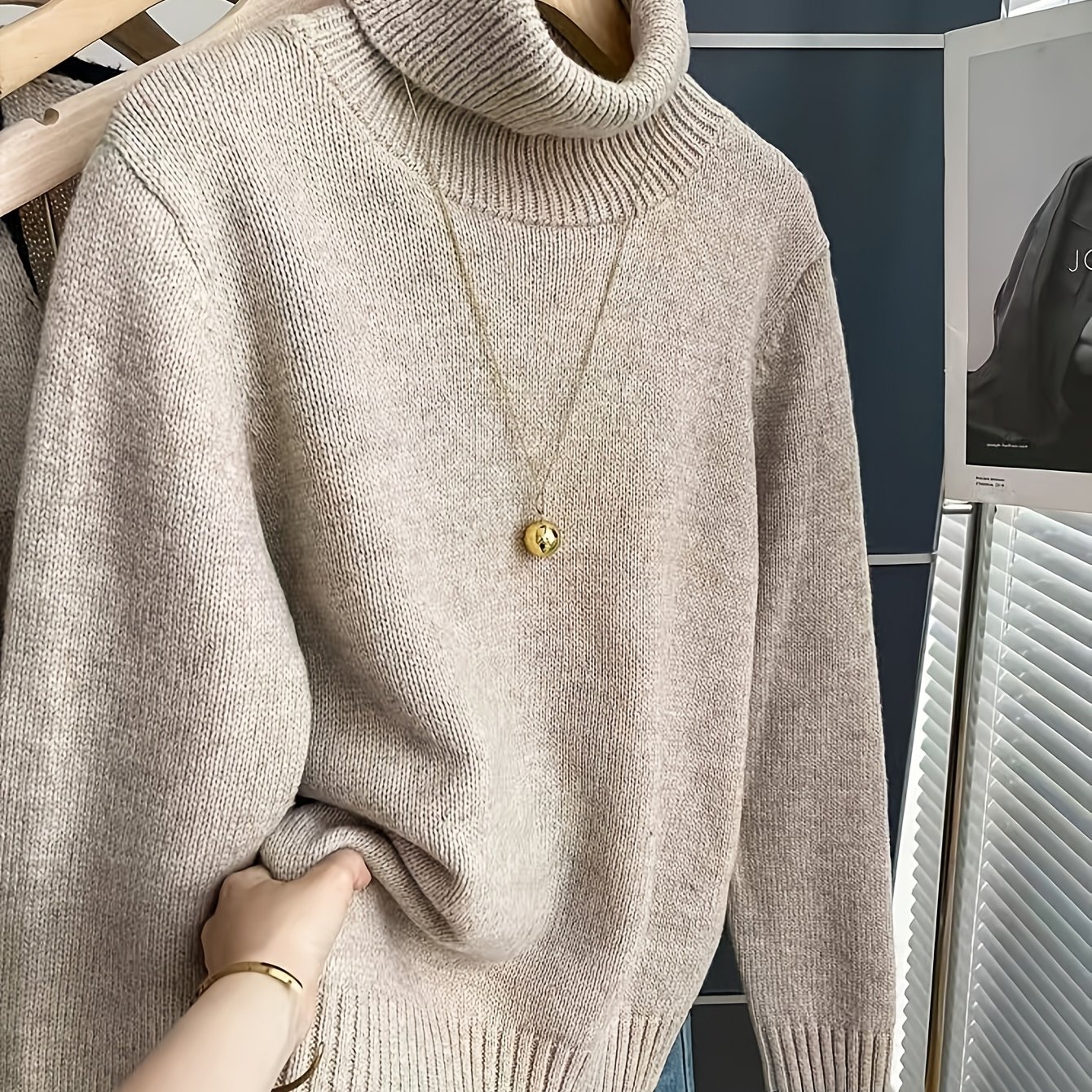 TEMU French Retro Loose High-neck Long Sleeve Color-block Pullover Sweater, 2026 Fall Winter New Women's Soft Puffy High-neck Long Sleeve Sweater,
