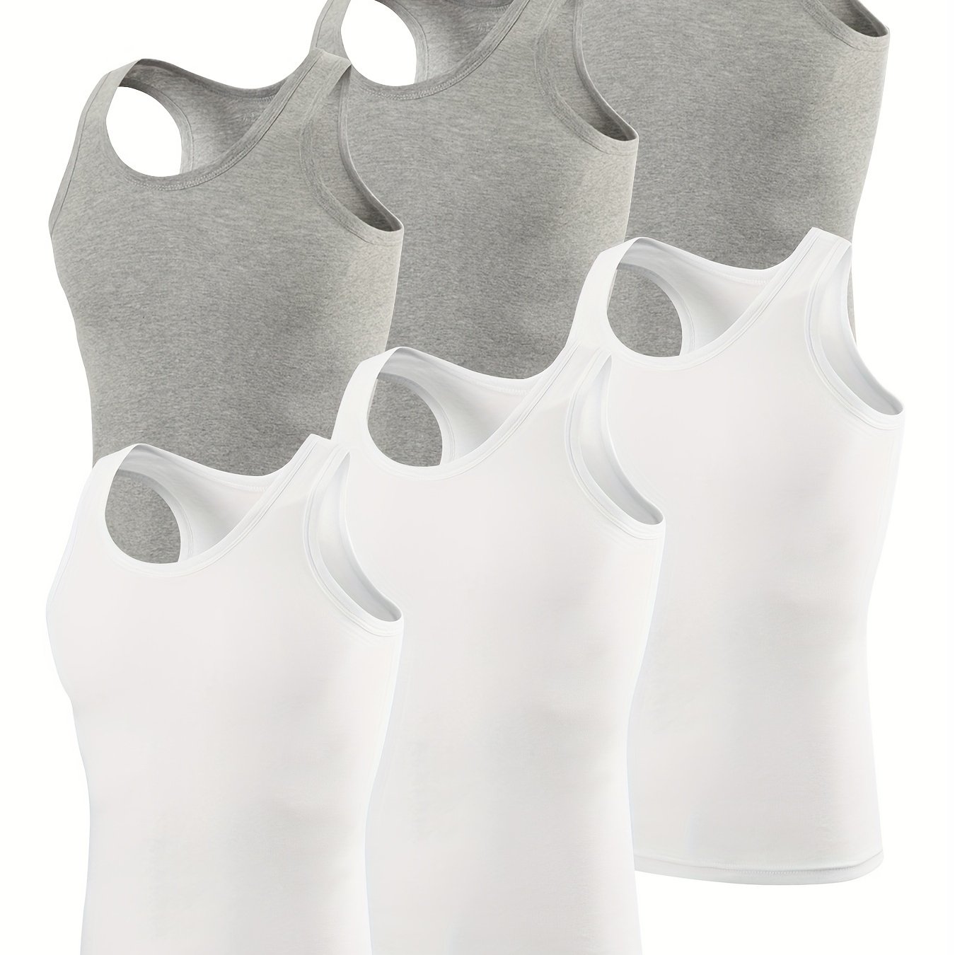 Image of 6pcs Men's Summer Lightweight Loose Fit Breathable Solid Color Vests, Casual Trendy Base Layer Or Outerwear, Pure Sleeveless Sports Tank Tops