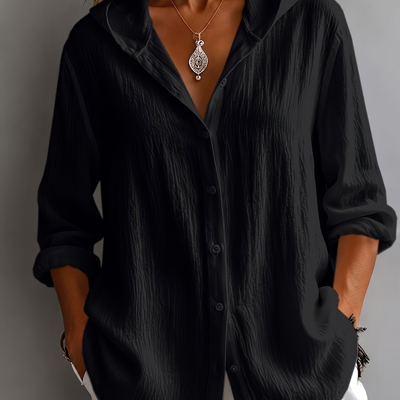 TEMU Cardigan directionnel à manches longues, style à capuche, et élégant, pour femme grande taille, plusieurs options de couleurs disponibles,