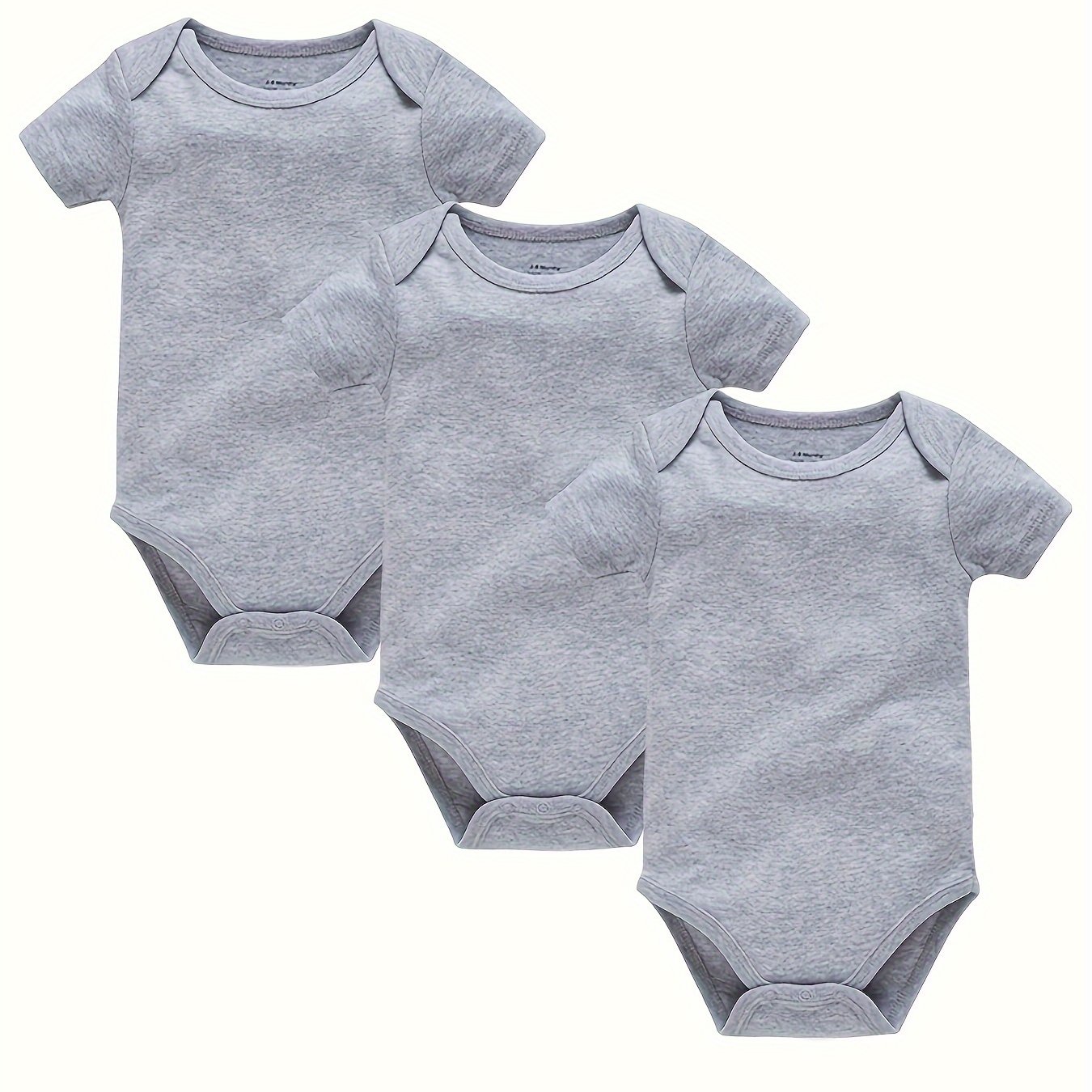 3pcs Set Baby Boy Solid Color Gray Short-sleeved Triangle Bodysuit, For Outdoor