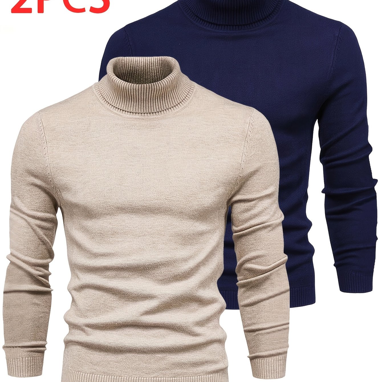 Image of 2pcs Men's Crewneck Sweaters, Autumn/winter Solid Color Knit Tops, Soft And Skin-friendly, Business Casual Pullover Shirts