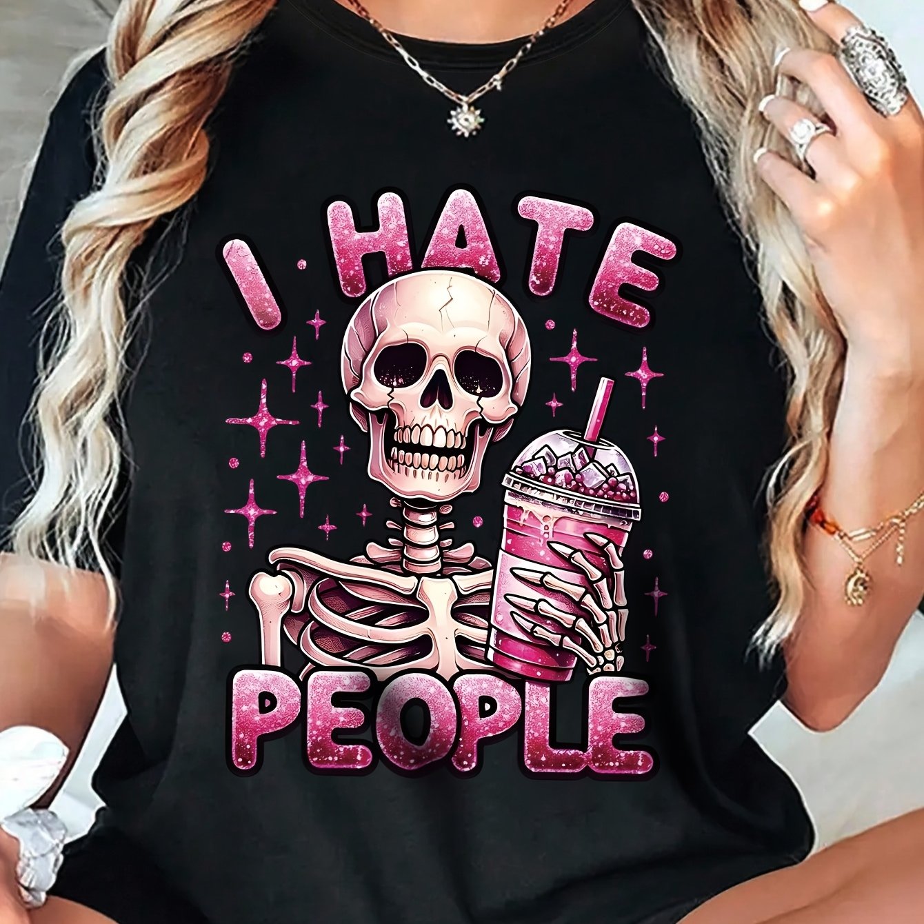 TEMU Graphic Print T-shirt, Short Sleeve Crew Neck Casual Top For Summer & Spring, Women's Clothing