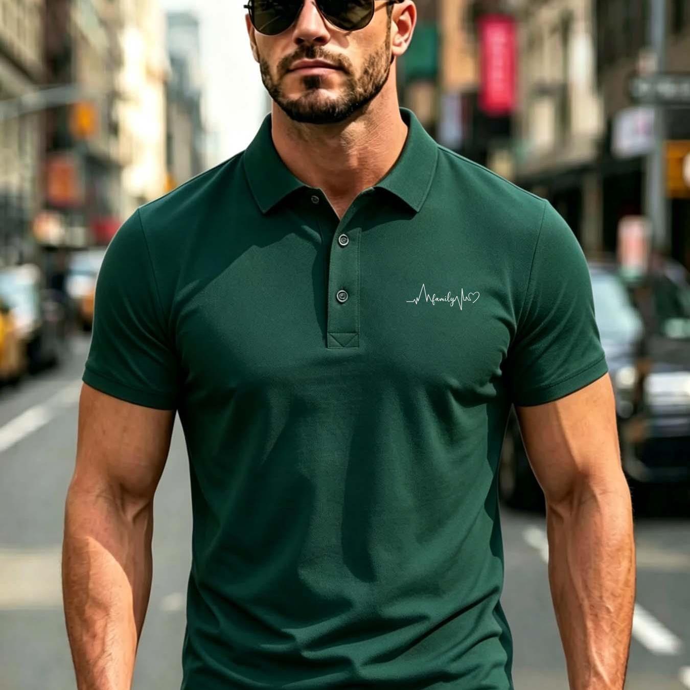 TEMU Family Pattern Print - Summer Men' Color Collared Shirt, Business Casual Versatile Short Sleeve Top, Lightweight Smooth Moisture-wicking Fabric,