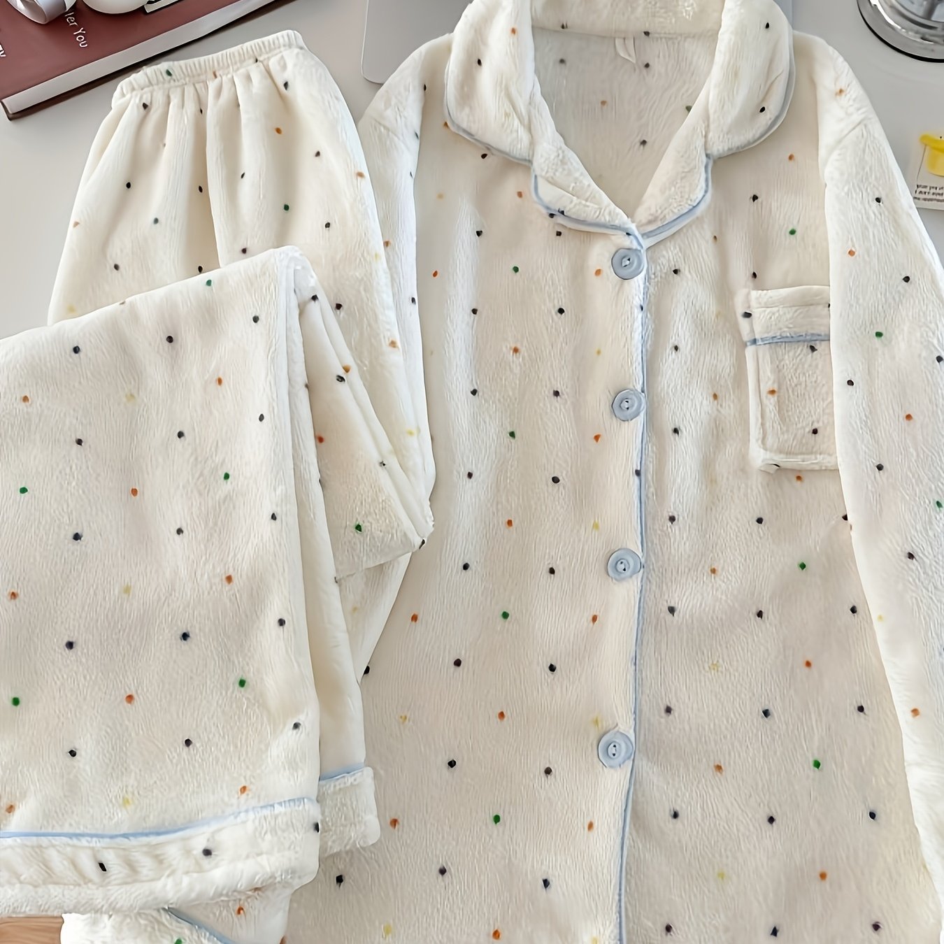 TEMU Set pigiama cardigan da donna inverno con , , , in pile corallo, flanella, maniche lunghe, pantaloni lunghi, casual, per casa