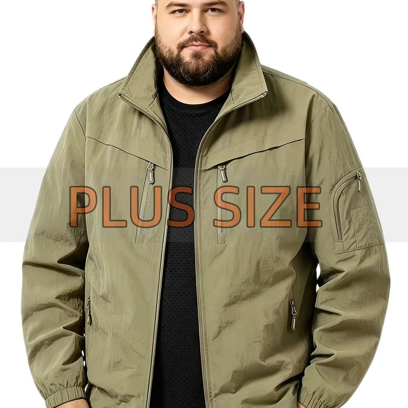 TEMU Men's Plus Size Thin Jacket With Multi-, Versatile Fashion Solid Color Coat, Oversized Size, Suitable For Spring Summer Casual Jacket Men,