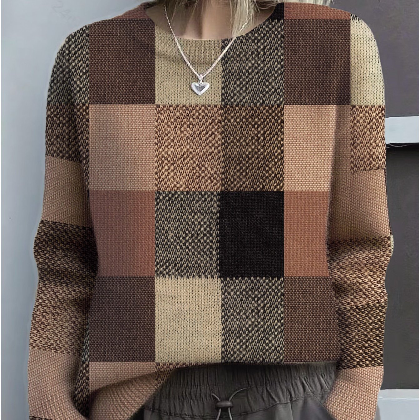 TEMU [printed Design – Not Textured] Women's Print Sweater - Elegant Round-neck Sweater, Comfortable Layering Piece For Autumn And Winter, Casual And
