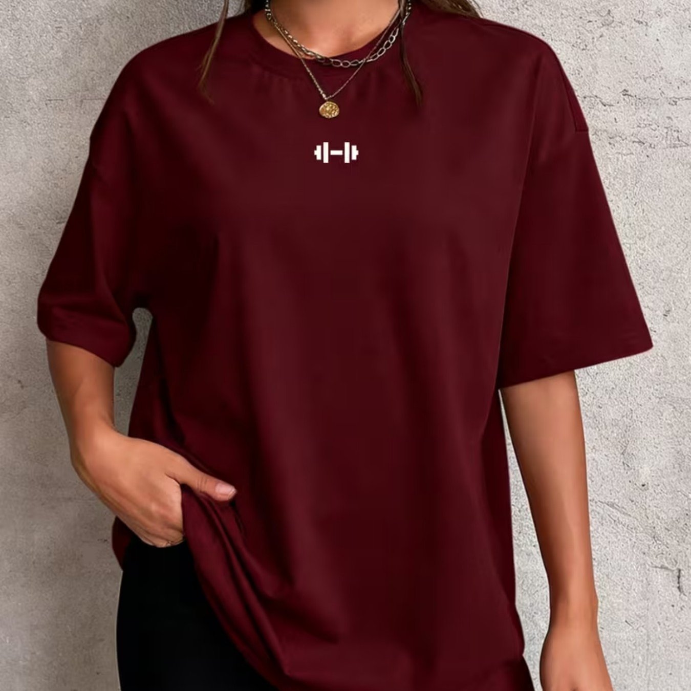TEMU Simple Barbell Print Loose T-shirt