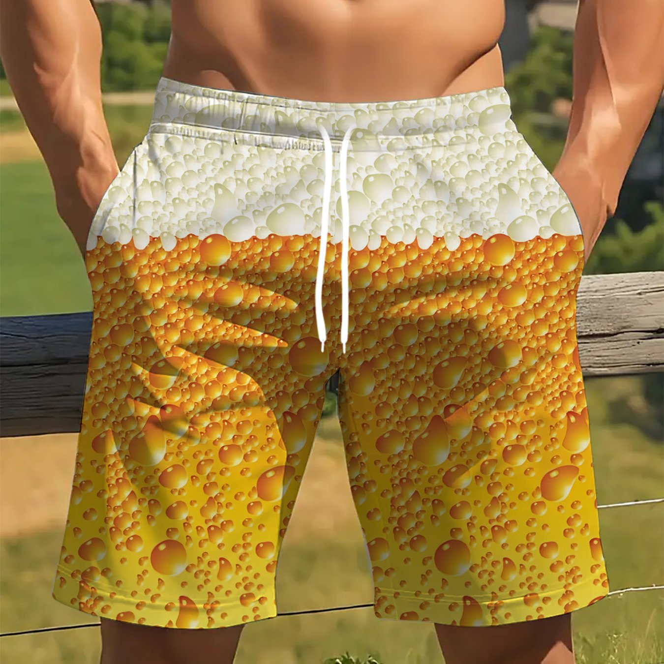 TEMU Men's Beer Foam Shorts, Featuring A Fun And Trendy Style, Suitable For Summer , Casual Gatherings, And Fashionable Outfits