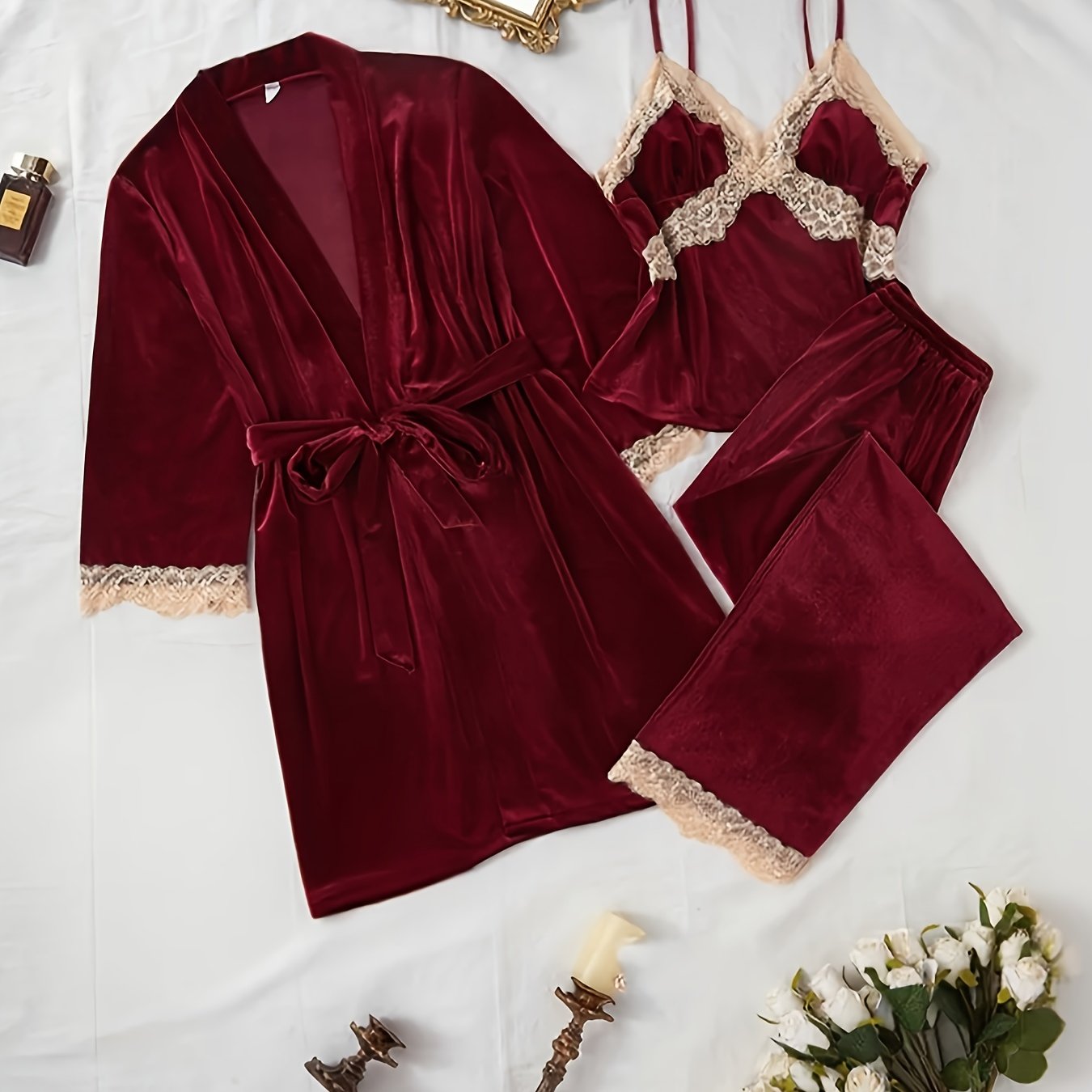 TEMU 3 pièces Nouveau Ensemble Trois Pièces en Velours Automne/Hiver