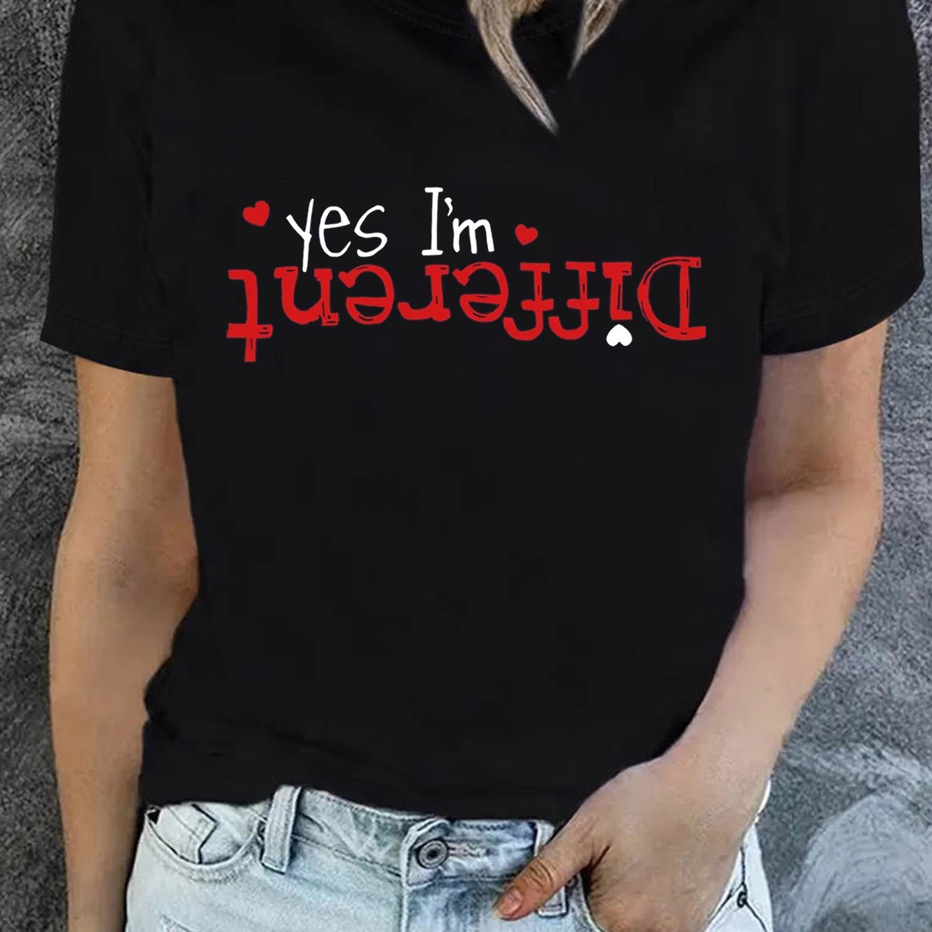 TEMU Women's "yes " Letter Print T-shirt - Short Sleeve Crew Neck Casual Blouse Top With Slogan, Medium Stretch Spring/summer Wear, Non- Suitable For