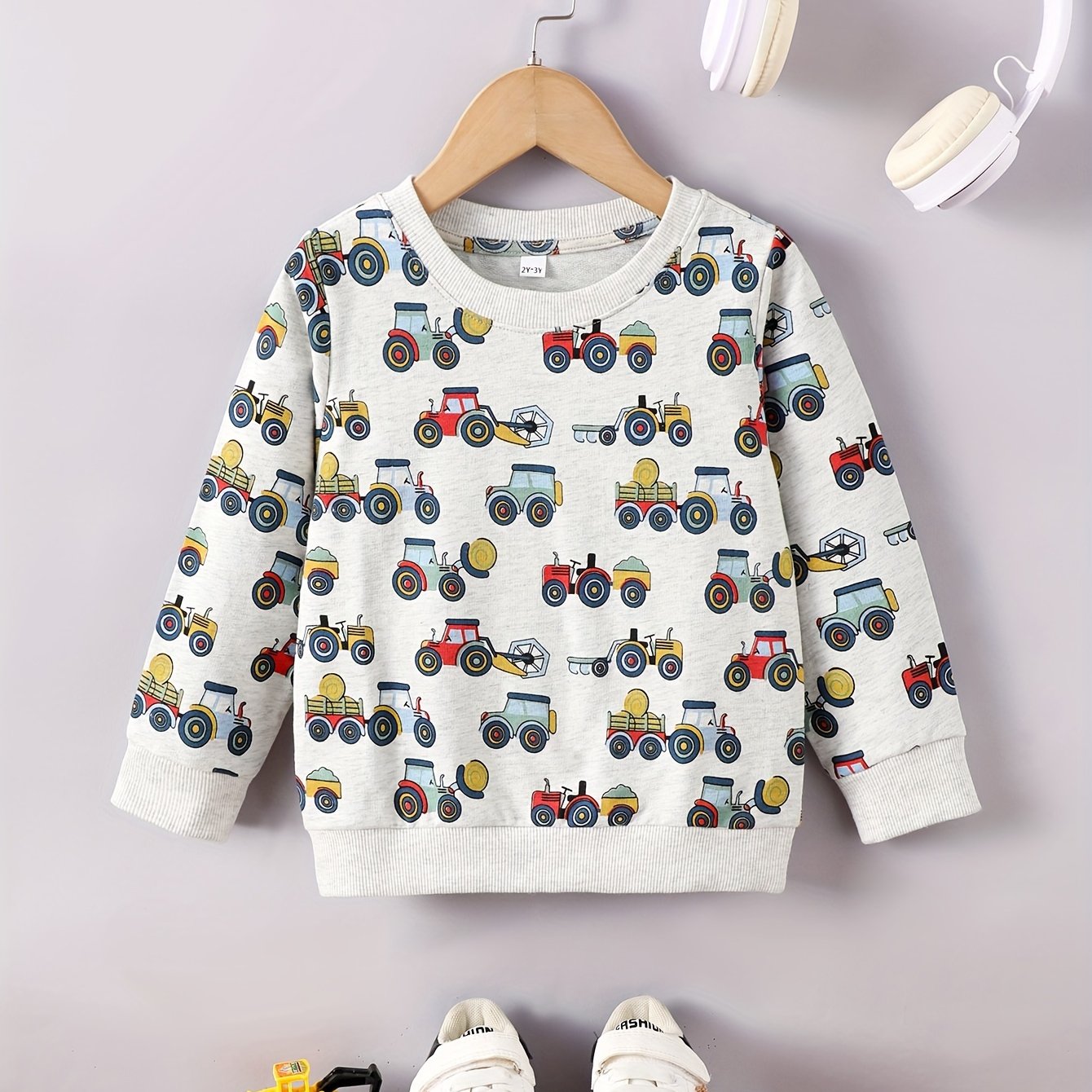 New Autumn Boys' Sweatshirt, Knitted All-cotton, Print With Small Car Cartoon, Long-sleeve Casual Children's Sweatshirt