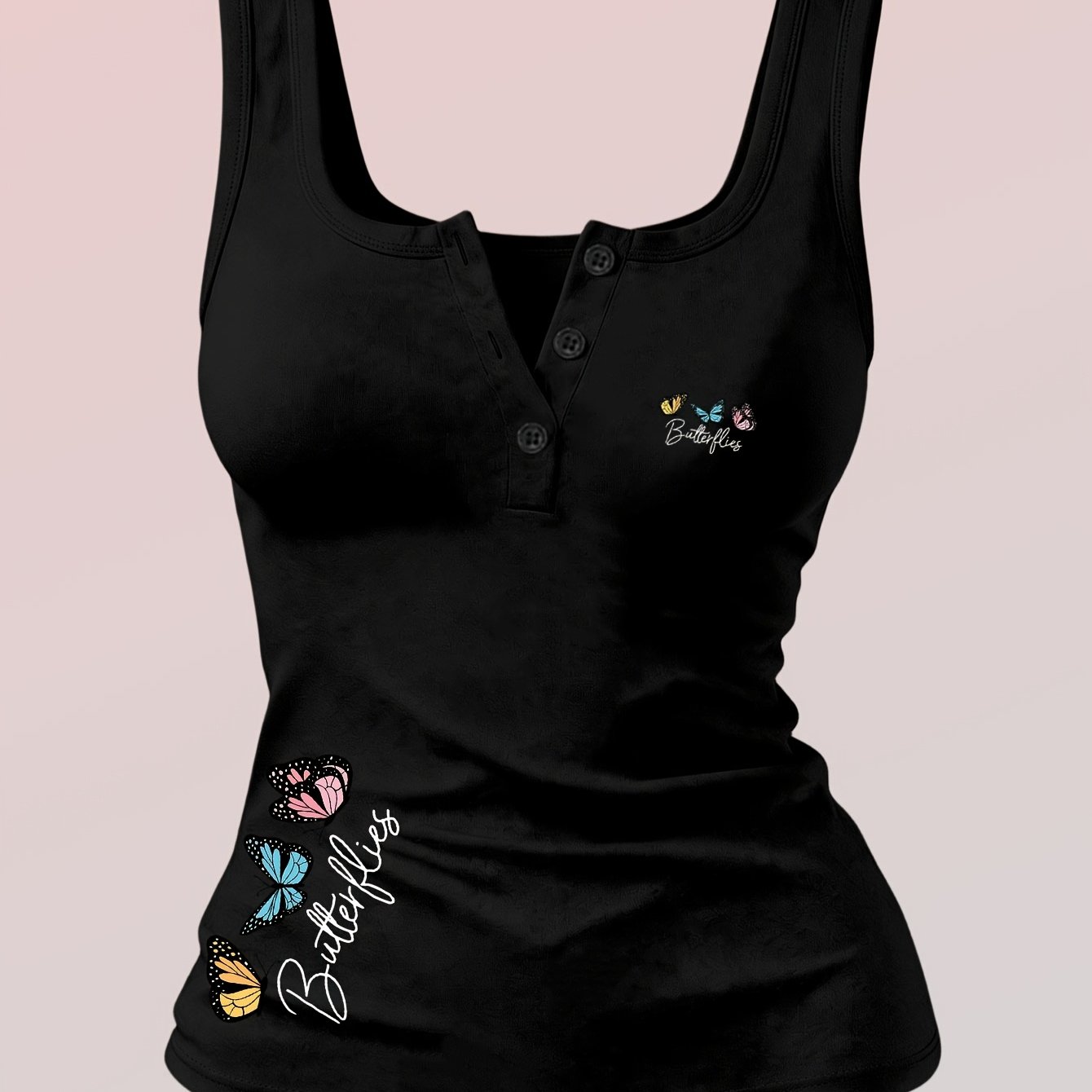 TEMU Pattern Women's Hot Outfit Clothing Button-style Hot Sexy Design Non-v-neck Women's Vest, Suitable For Spring Summer Autumn Winter Wear,