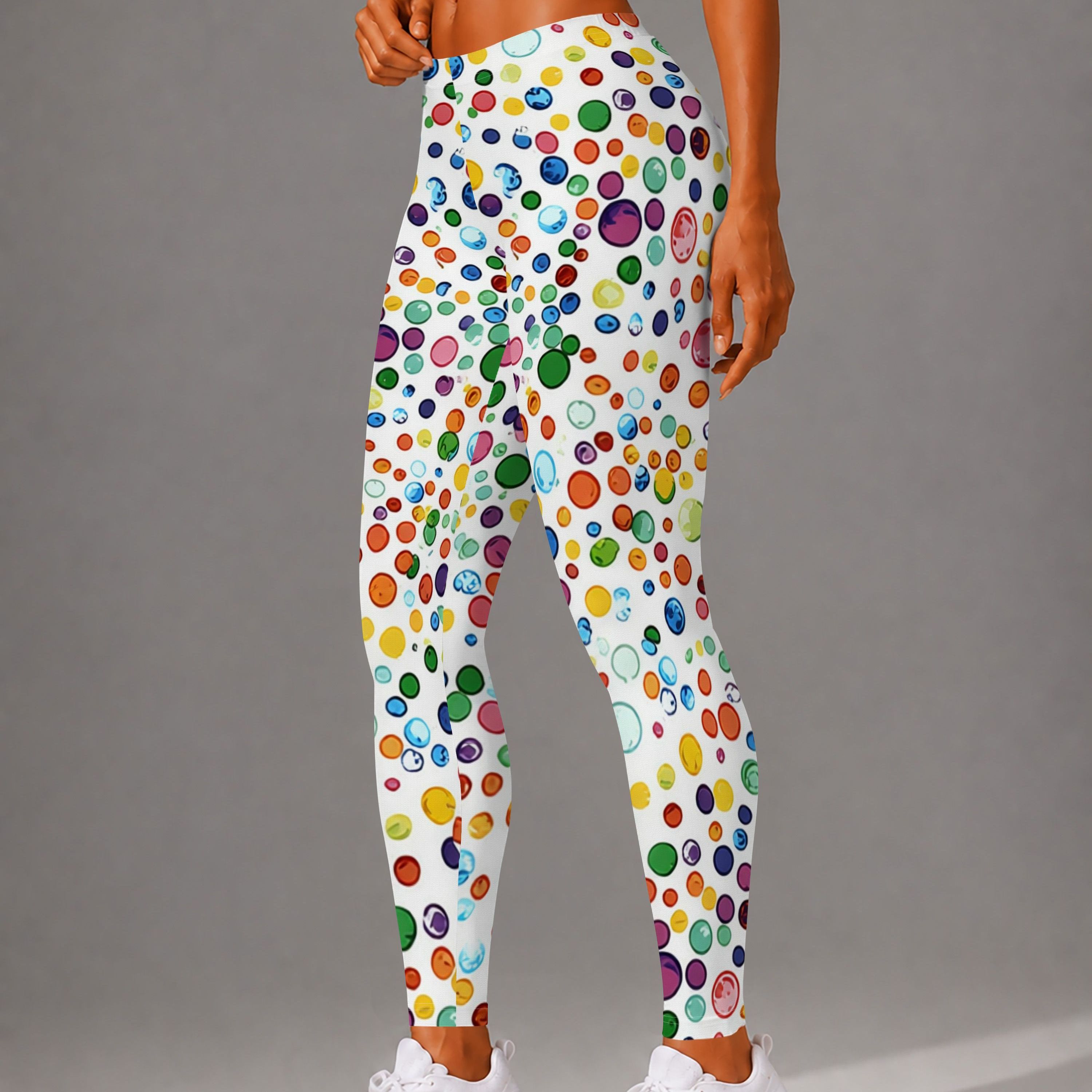 TEMU [printed Design- Not Textured] Women's High-waisted Leggings, Colorful Polka Dot Tights, Tummy Control, -lifting, Leg-lengthening, Swear