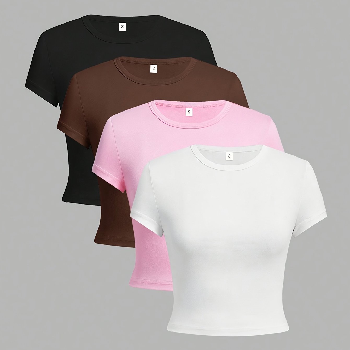 E-shop Stilvolles Damen-Kurzarm-T-Shirt-Set, Slim Fit , Mehrfarbiges 4-teiliges Outfit für Damen