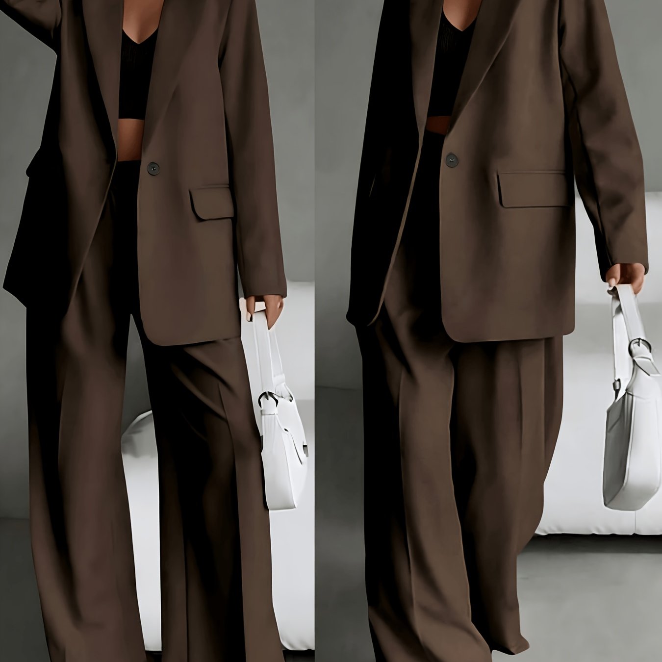 TEMU Completo da donna oversize composto da blazer e pantaloni a larga, outfit business casual da pendolare
