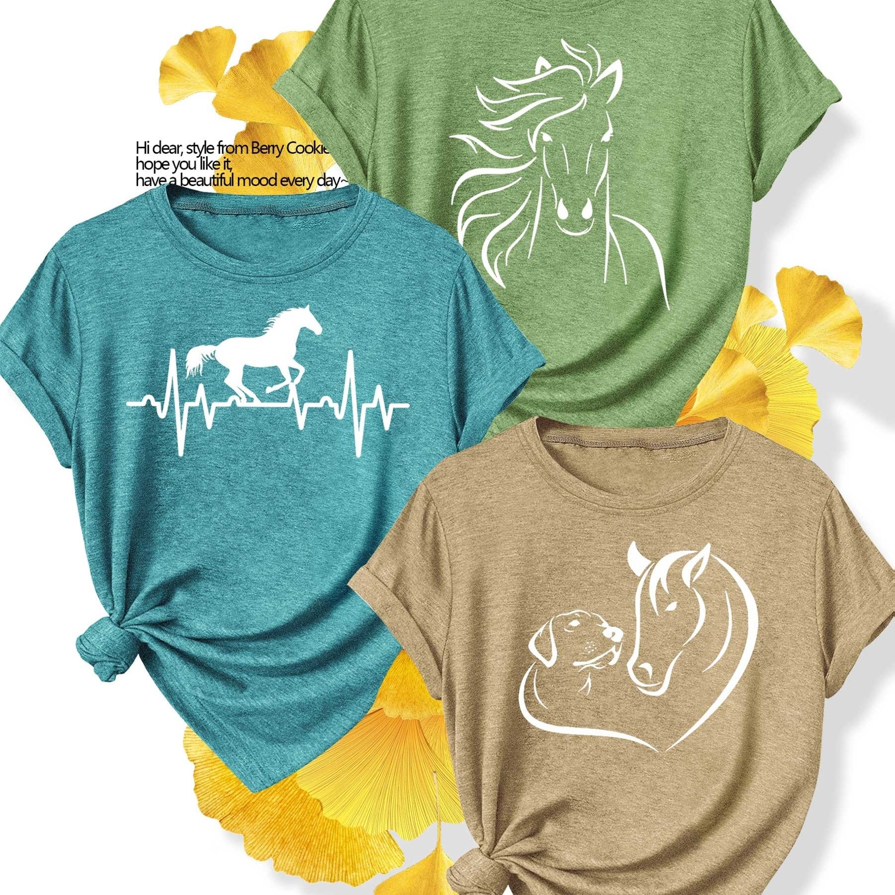 TEMU Three-piece Set Of Creative Wind-print Fashionable And Elegant Women's Casual Sporty Tops For Equestrian Enthusiasts, Soft And Comfortable