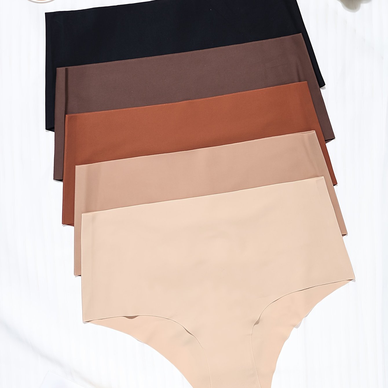 TEMU 5pcs Women'-touch Seamless Panties, High-waist Tummy Control, Invisible , 5 Colors , Breathable Nylon-spandex Blend, 24-hour , Nude Feel