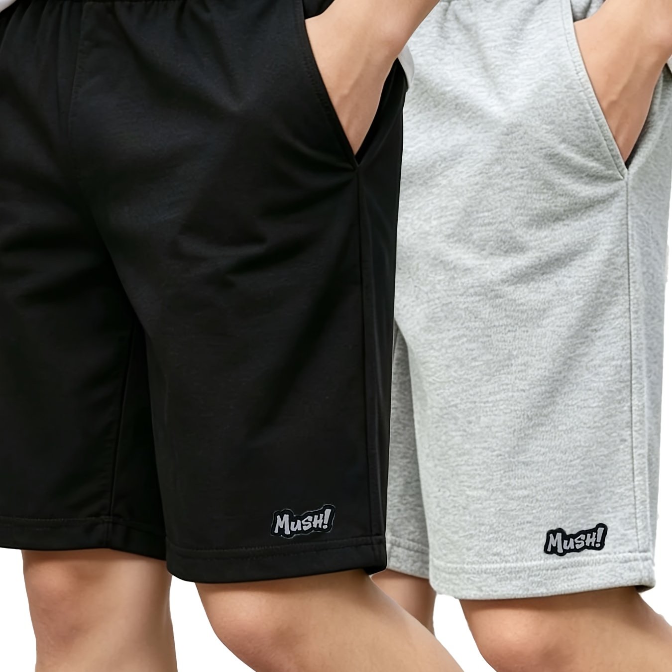 E-shop 2er-Pack Jungen Jugendliche stylische trendige Streetwear vielseitige Freizeit-Sport-Lauf-Outdoor-einfache einfarbige Vier-Drittel-Shorts mit