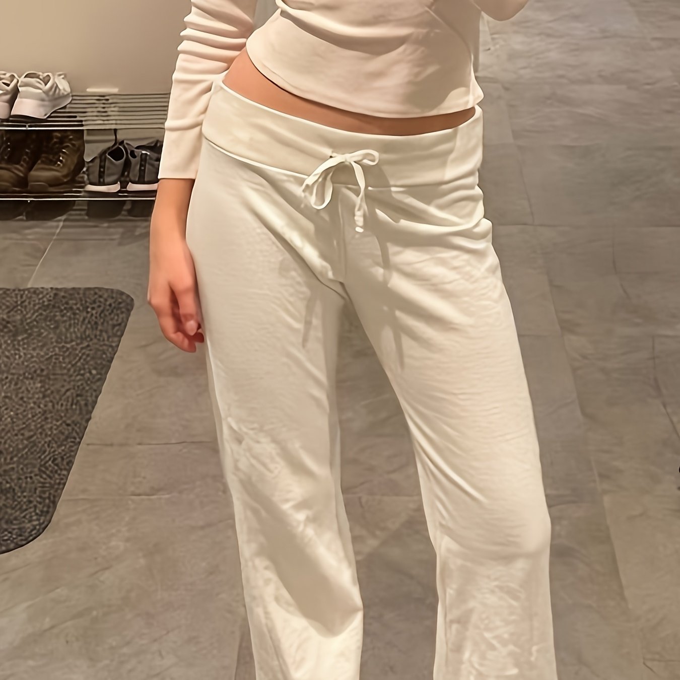 E-shop Trendige Bauchkontrolle Design Einfarbige Freizeithose Herbst Neue Alltags Home Vielseitige Basic Gerade Lange Hosen