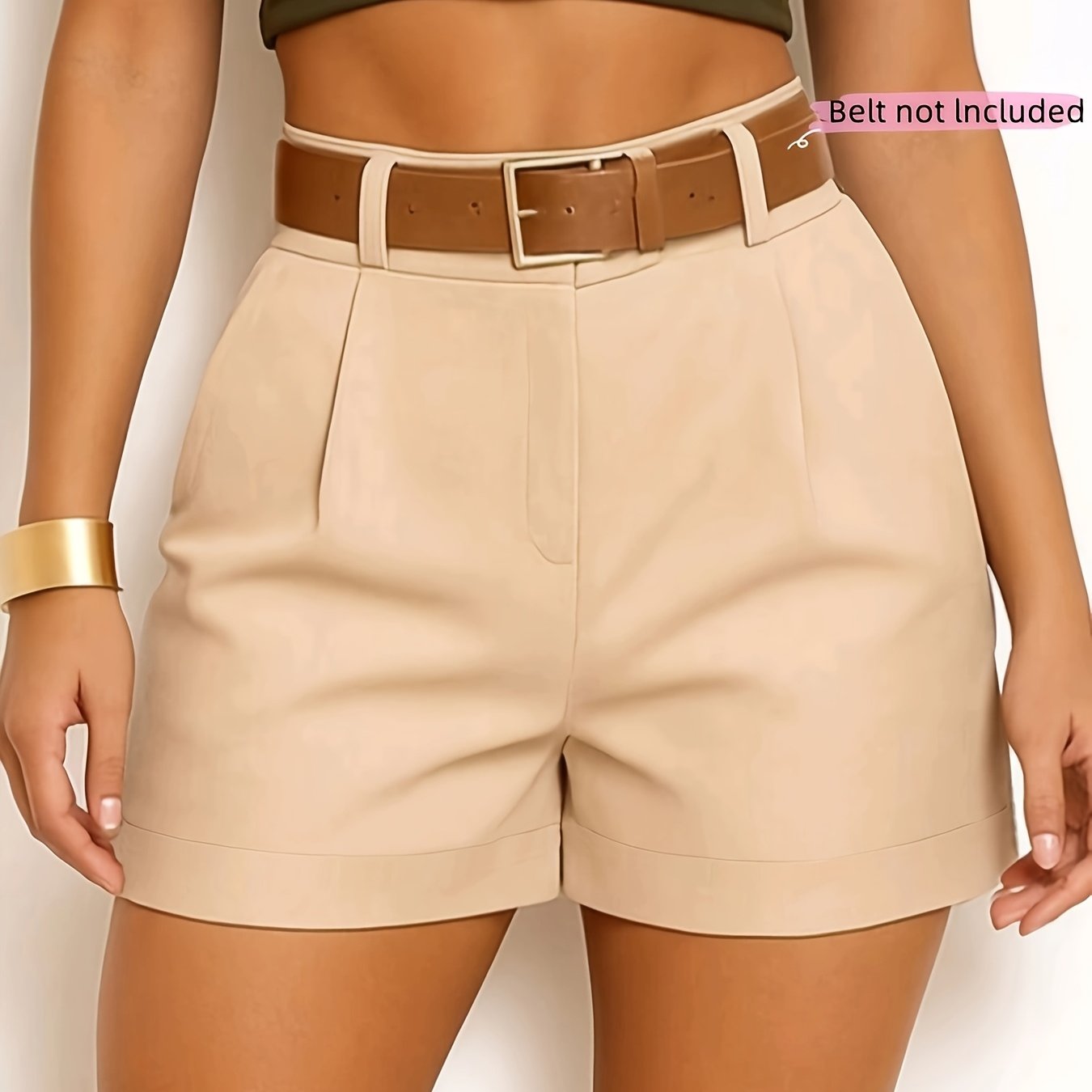 TEMU Shorts de cintura con un estilo , de traje estructurada y , con pliegues y diseño de dobladillo enrollado, perfectos para diario, citas y uso