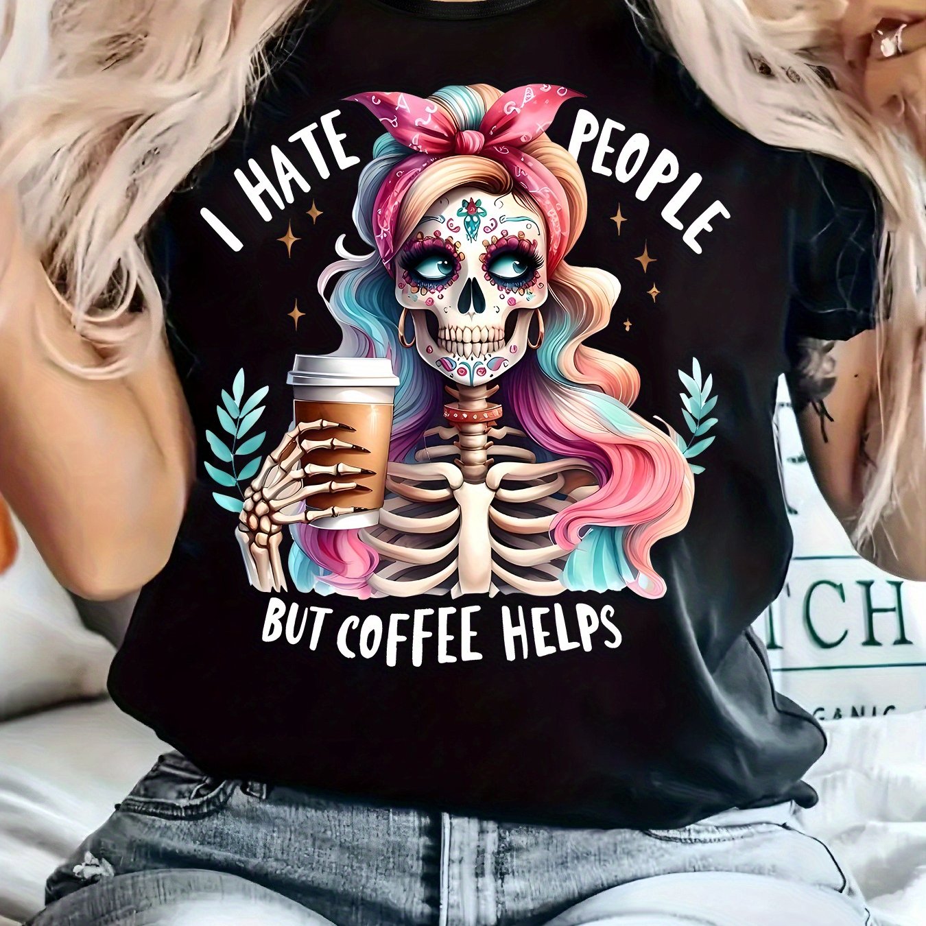 TEMU Plus Size, Print Plus Size Women's Casual T-shirt, Round Neck, Short Sleeved, Slightly Elastic Fabric, Regular Style, Comfortable Top For Women