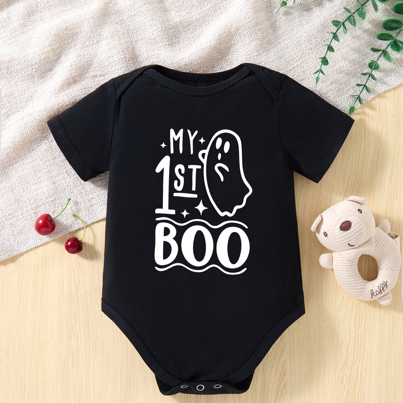 Image of Baby Onesie Short Sleeve My 1st Boo Print Halloween Unisex Breathable Comfortable Pure Outdoor Wear 4 Colors , For Outdoor