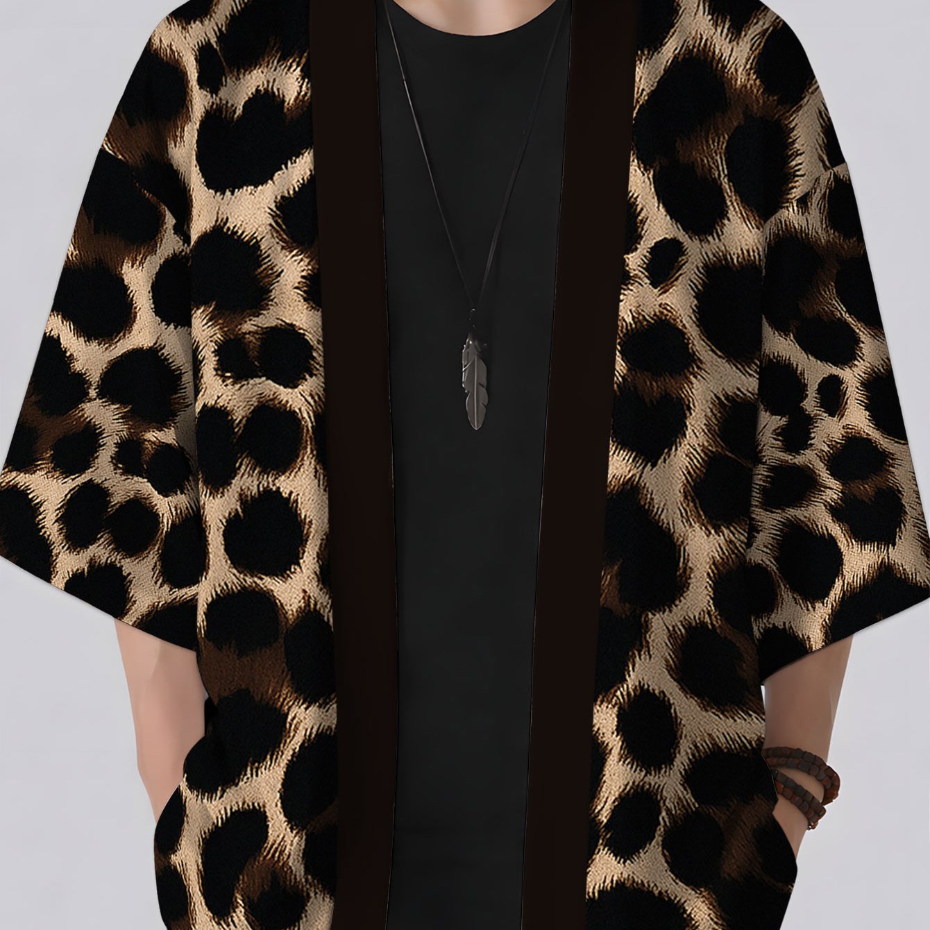 TEMU Summer 's Kimono Cardigan, Loose Casual Trendy Thin Cloak Jacket Men's , All-match Retro Robe Leopard Pattern Style