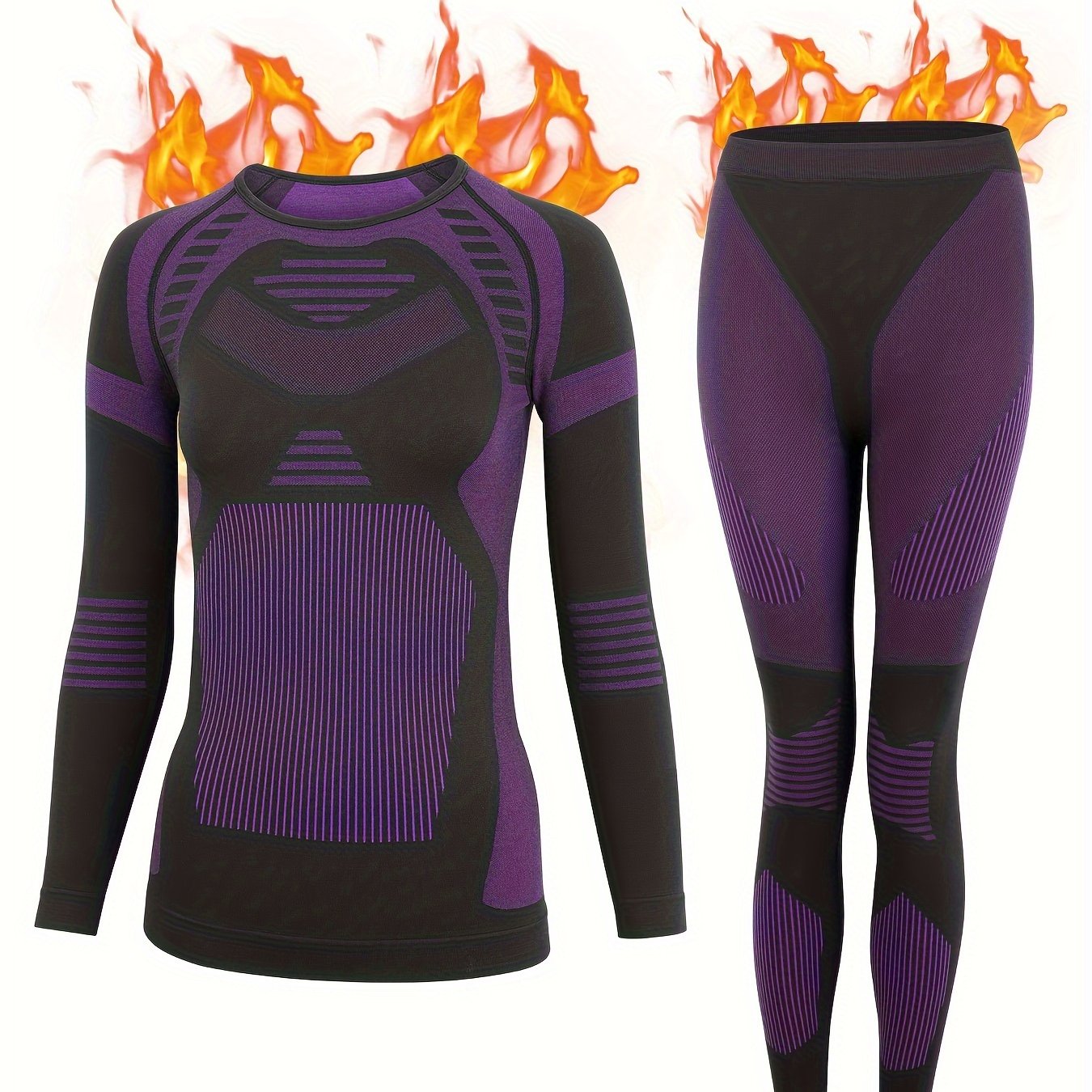 Glonme Womens Thermal Sets Ultra-Soft Long Sleeve Set Base Layer Skiing  Winter Warm Top & Bottom for Skiing Running Women Purple XL