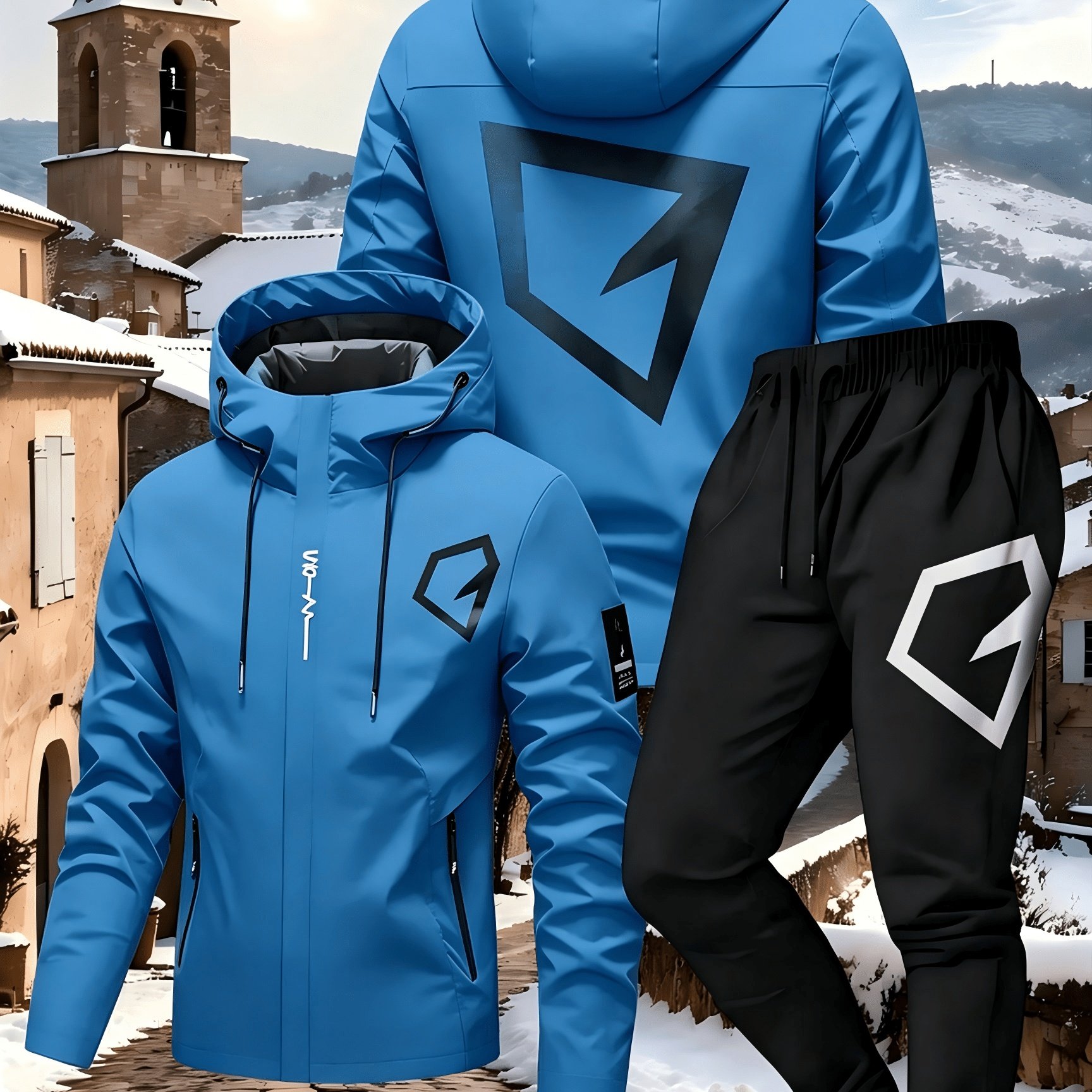 Image of Men' -resistant 2pcs Outdoor Set: Lightweight Hooded Jacket And Matching Pants, Ideal For Casual Wear, Travel, Or Gift Aw26 Collection