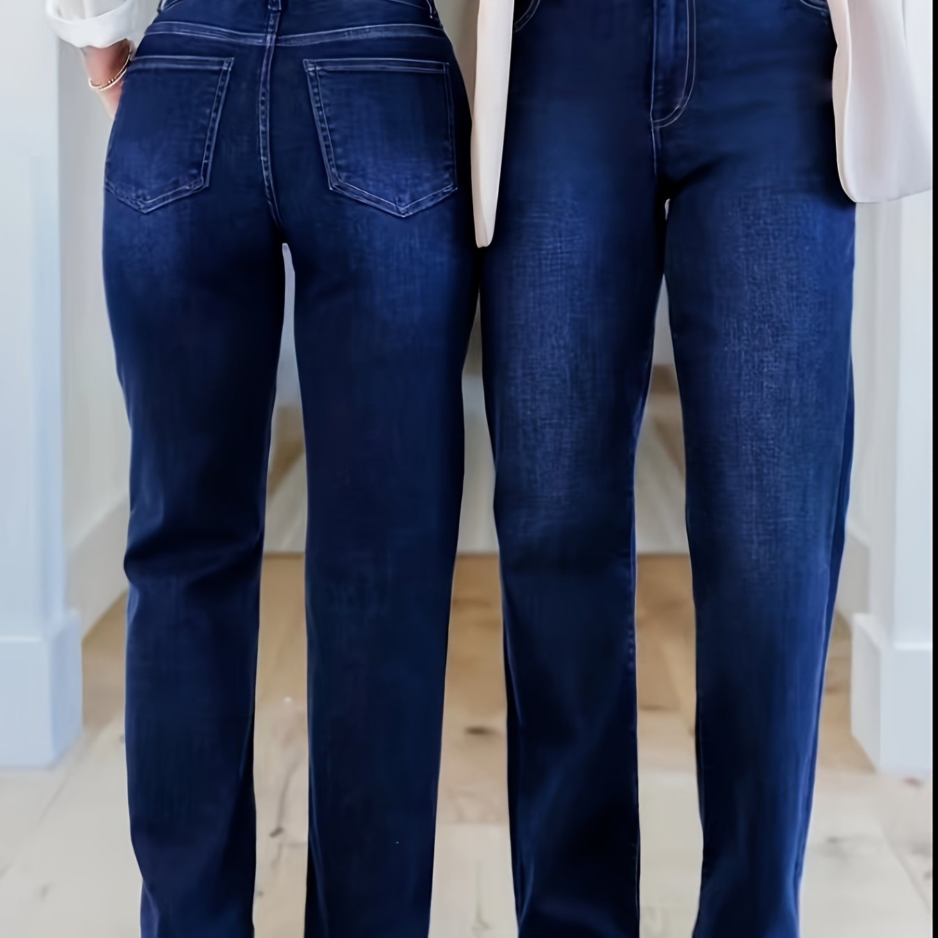 TEMU Women's Plus Size High-waist Stretch Fashion Blue Jeans, Skinny Casual Trousers, Studded Waistband, , Comfortable And Versatile, Suitable For
