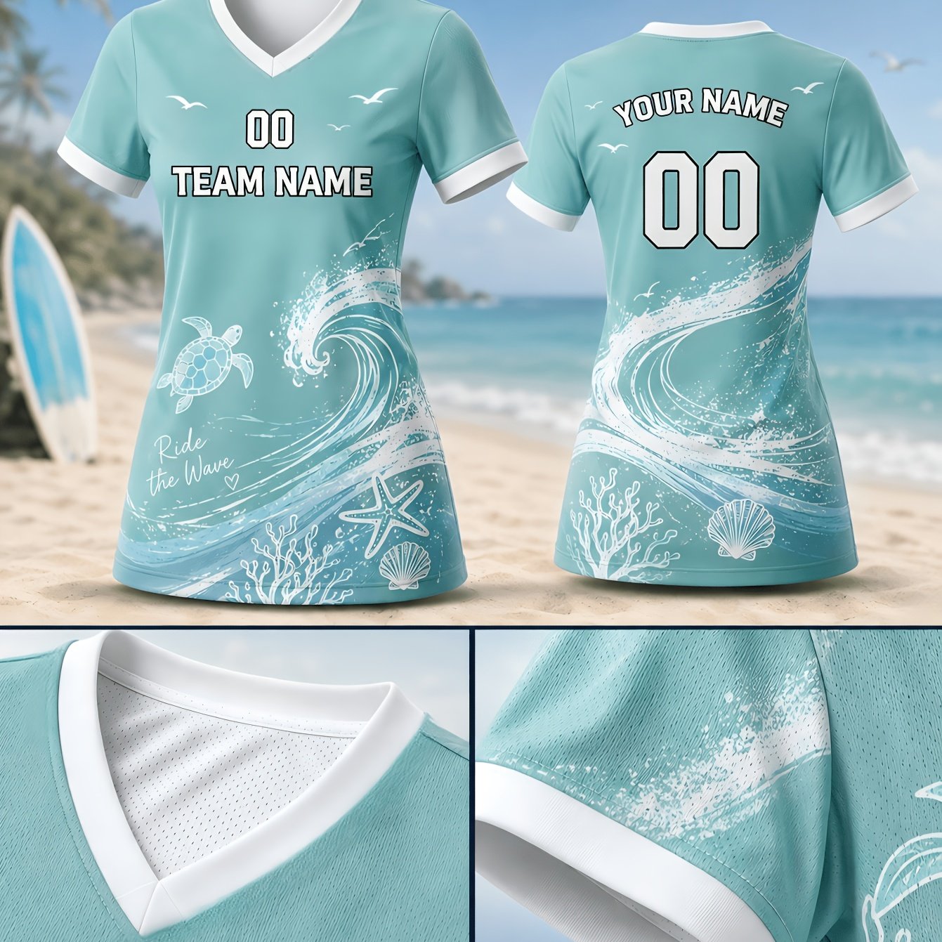 TEMU Custom Women's S Jerseys With Seaside Theme, Diy Available. Made Of Lightweight, Moisture-wicking Fabric With Printed Ocean . Suitable For