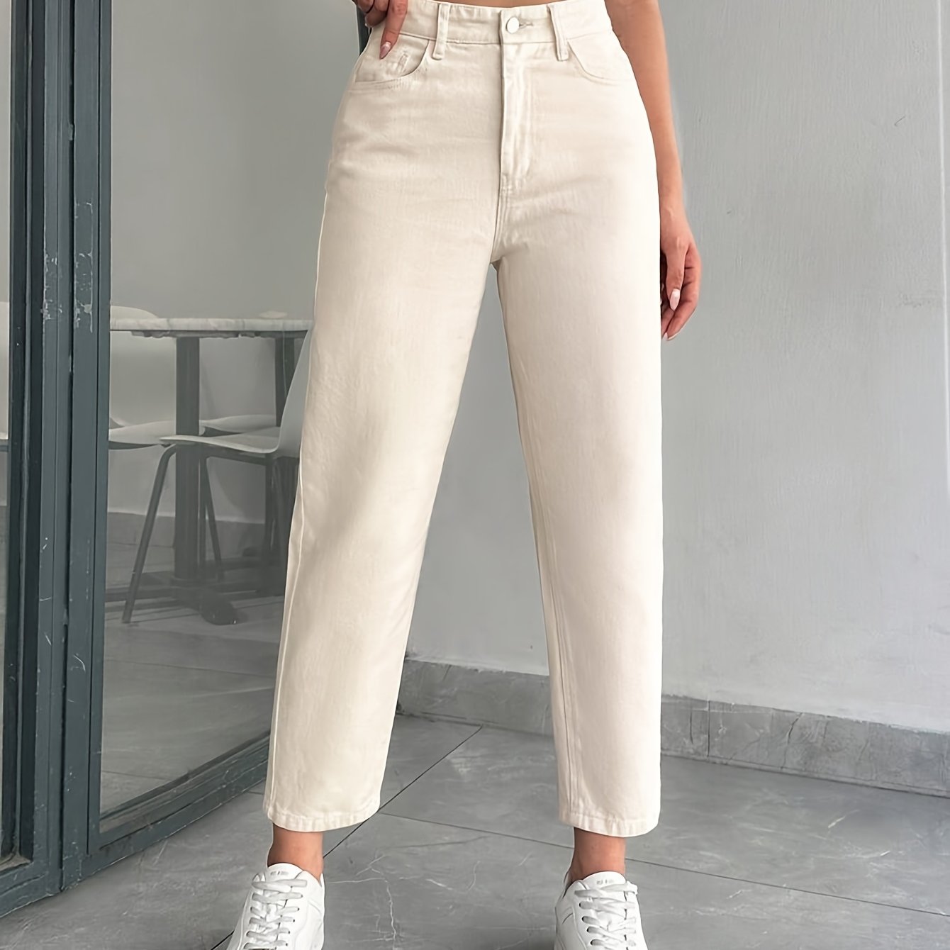 TEMU Women's Casual Tapered Ankle Jeans, Comfortable Regular Fit, French Easy Style For Daily Wear, Office, Dates, And Vacation