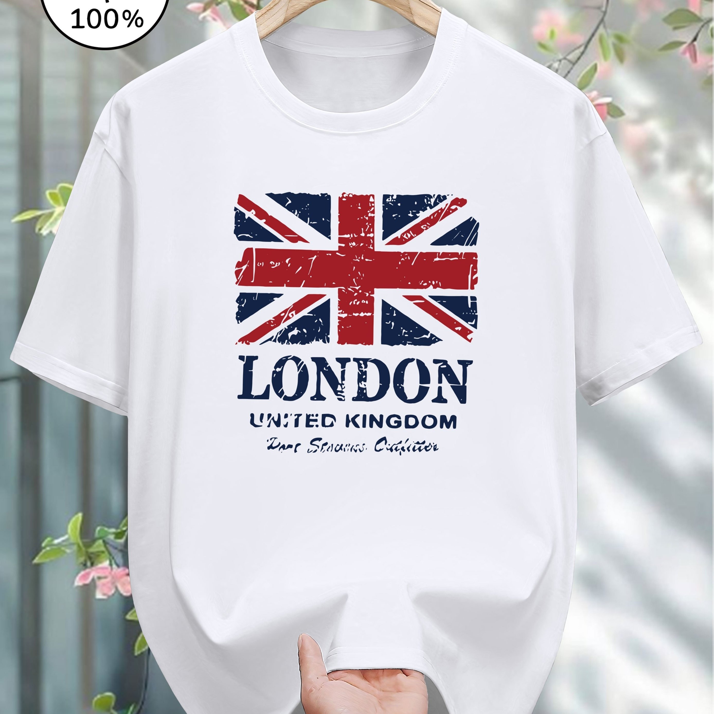 Image of British T-shirt - Flag Print Short Sleeve Casual Tee With London England Design, Logo For British-themed Events, Casual Attire & Summer Outfits (machine Washable), Plus Size