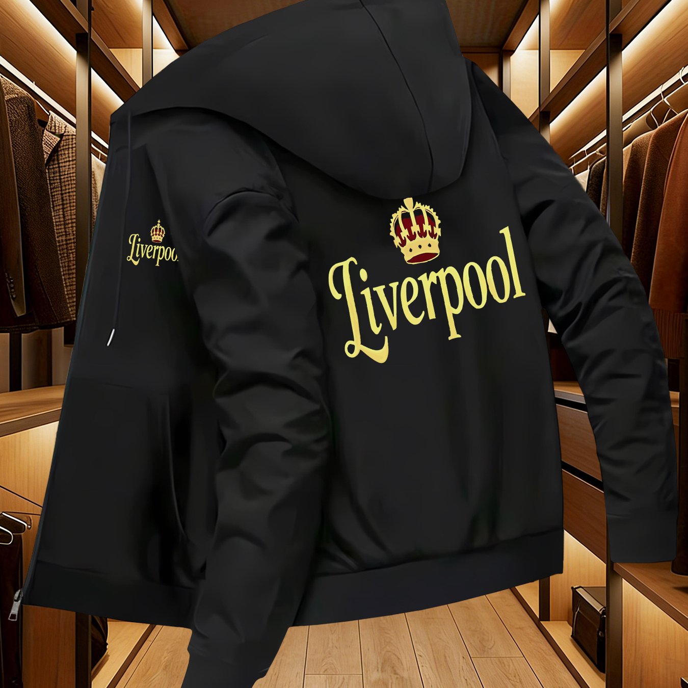 TEMU Men's Stylish Hooded Jacket With A Print, Casual Outerwear Featuring Side Pockets And A Slim Fit, Perfect For Autumn And Winter Sports
