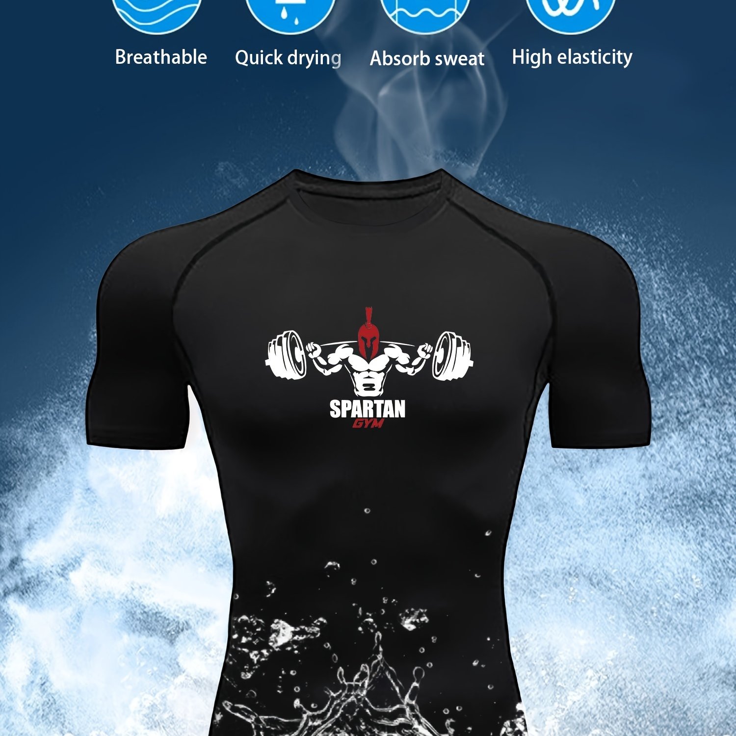TEMU T-shirt de compression pour homme, fitness, athlétisme, course à pied, survêtement de gym
