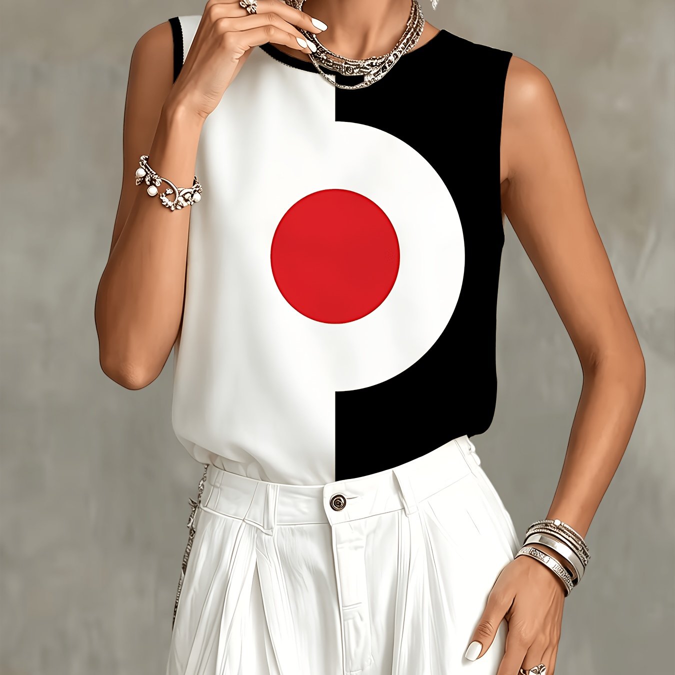 TEMU Black And - Circle Pattern Sleeveless Top, Women's Fashion Vest