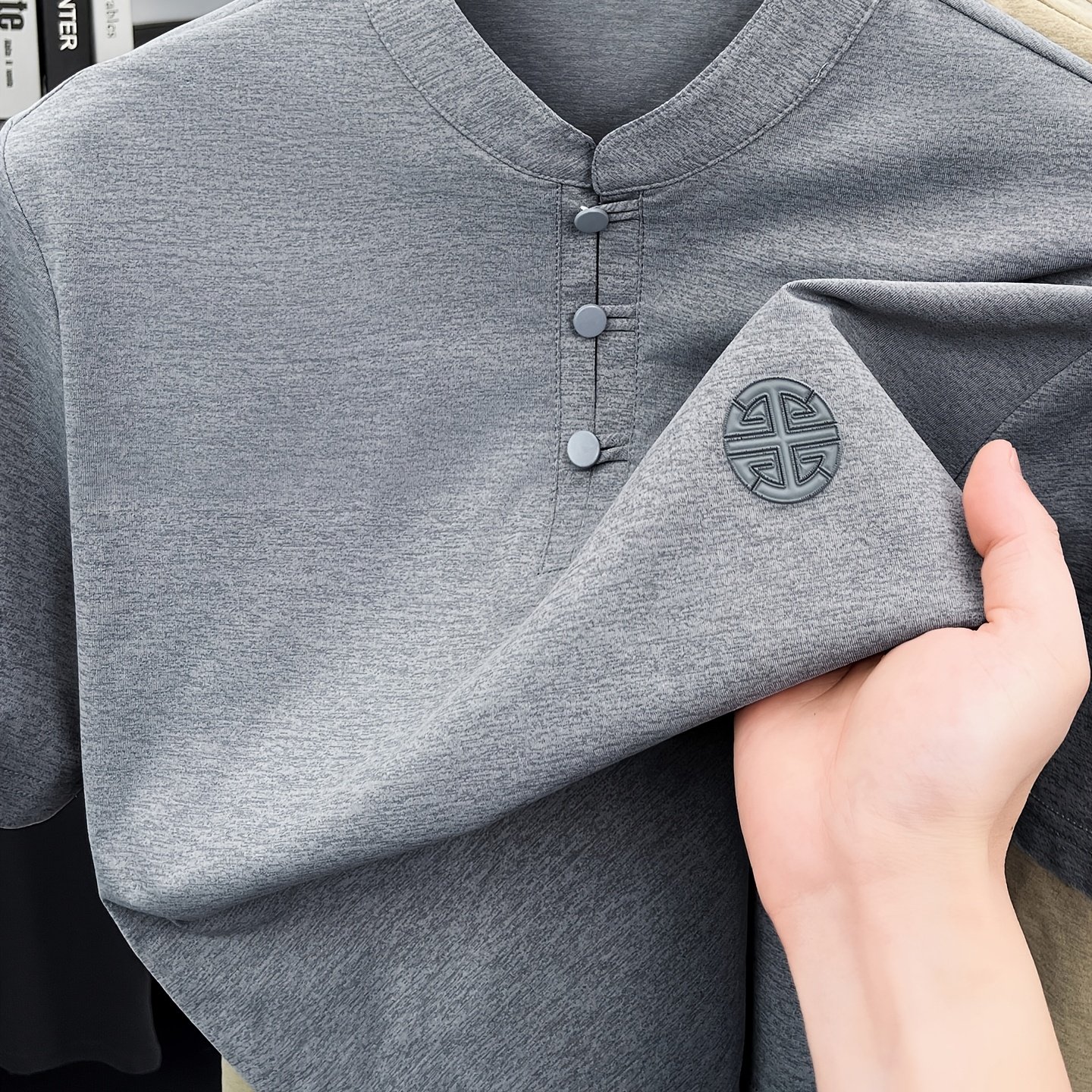 TEMU New Summer Chinese Hero Ancient Style Three-button Access Control Short-sleeve Men's T-shirt, Stylish Casual Novelty , Refreshing Quick-drying,