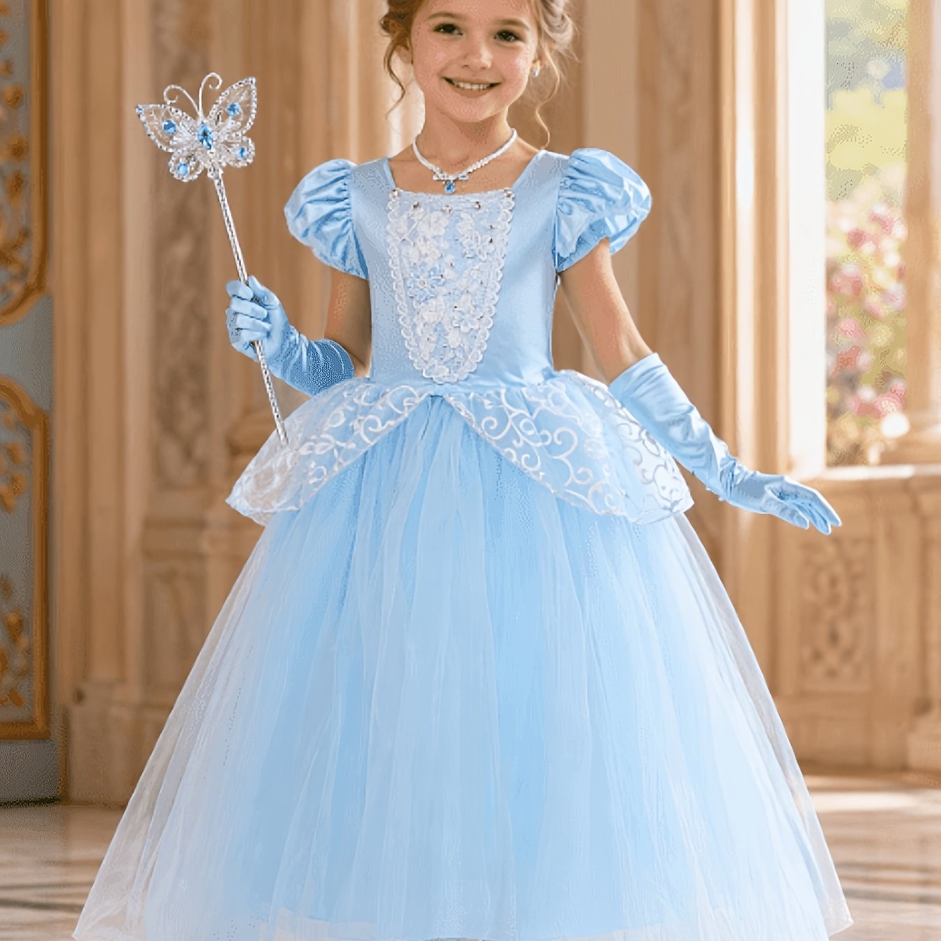 Uhnice Girls' Princess Dress With Puff Sleeves, Stylish Birthday Party Gown