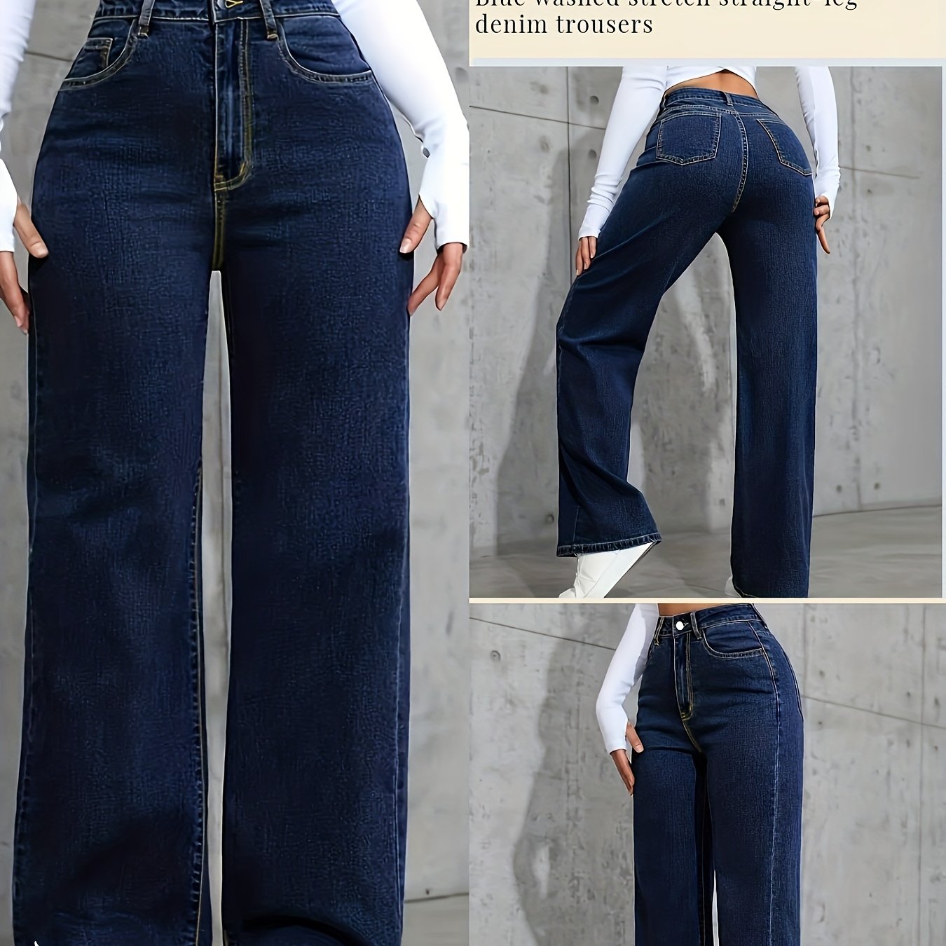 Image of Women's Loose Fit Pocket Casual All-match Jeans, Casual Straight-leg Jeans