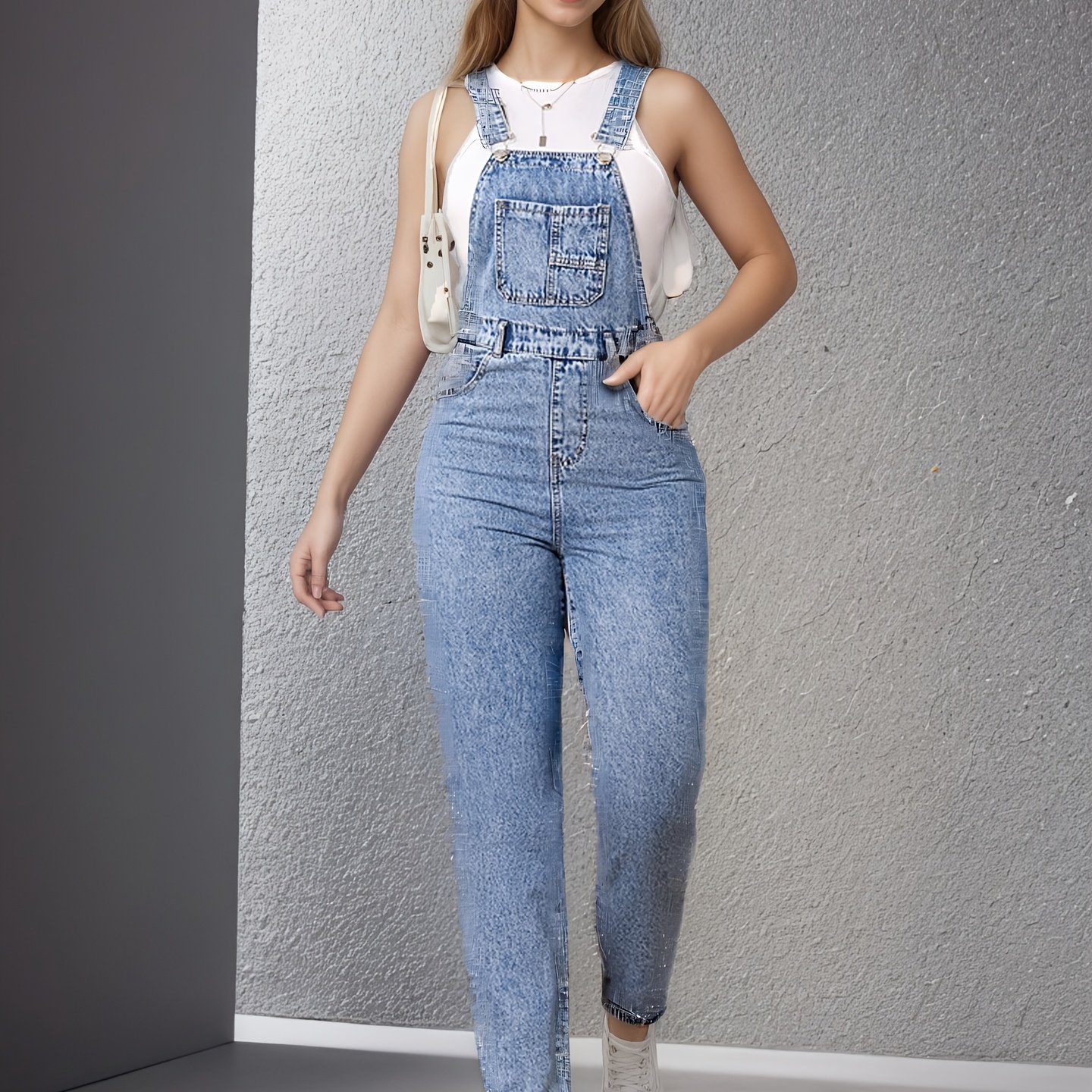 TEMU Summer Women's Non Elastic Denim Overalls, Retro Loose And Pants, With A 1pc Design That Combines Convenience And Fashion, To Create Trendy