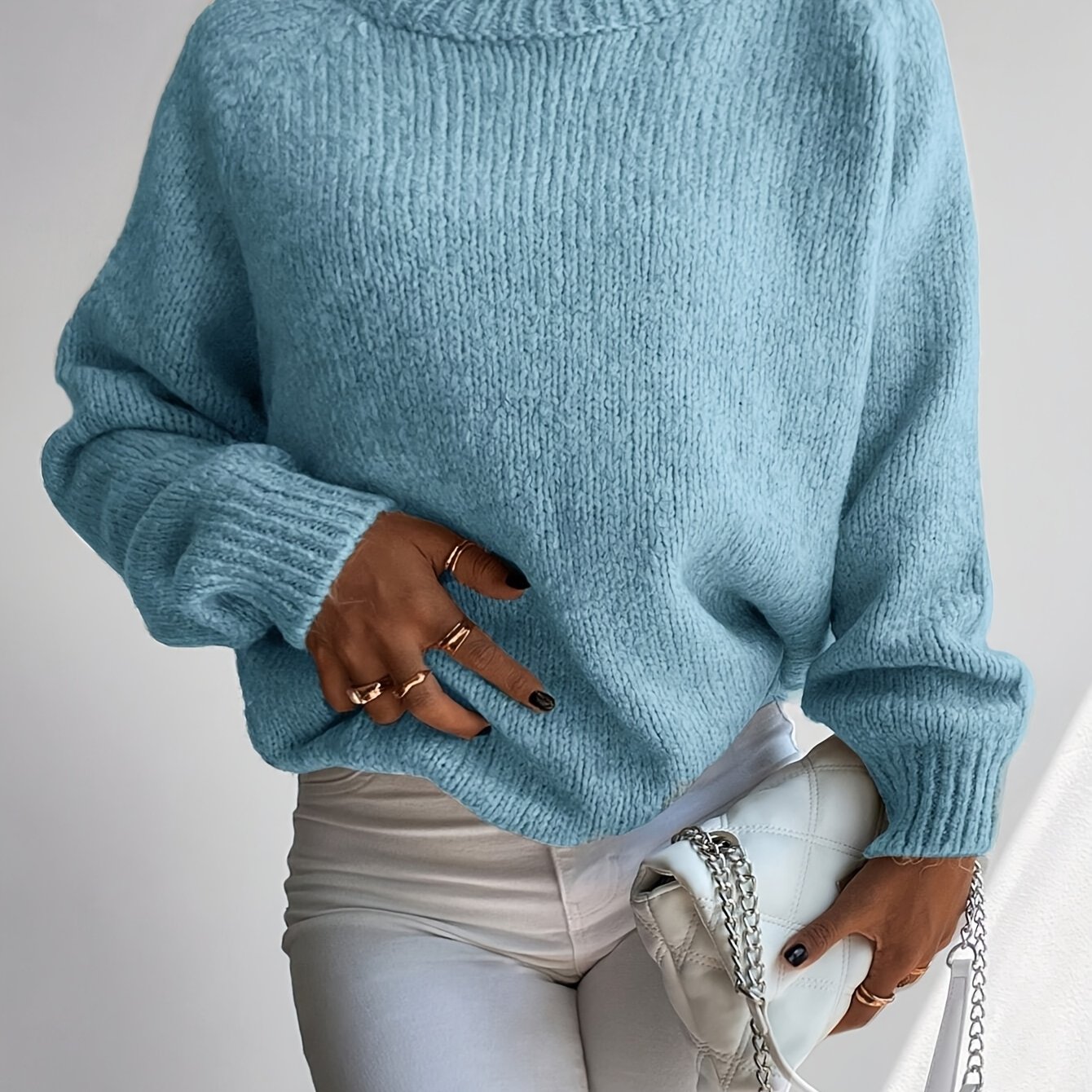 Autumn Winter New Women's Fashion Temperament Elegant High-neck Pullover Versatile Sweater Top