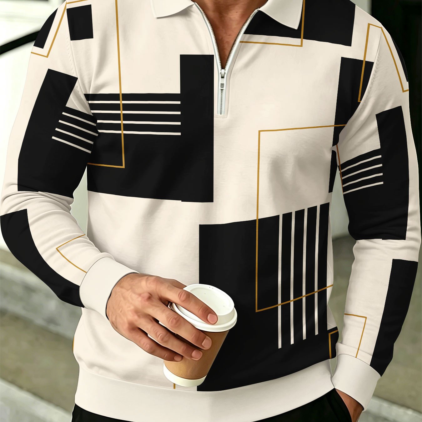 TEMU Men's Lapel Half-zipper Long Sleeve Shirt, Fashionable Premium Top, Comfortable Casual Business Versatile, Suitable For Spring Autumn And