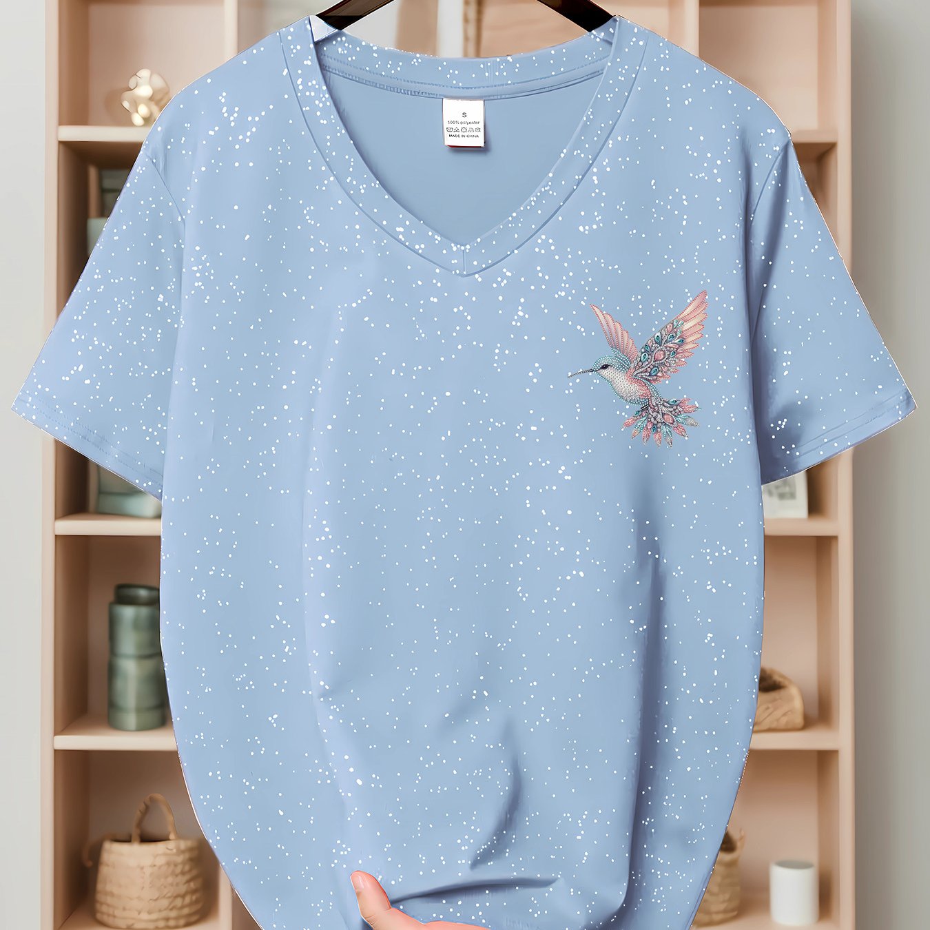 TEMU [new Summer Fashion] Women's Fashion Trend Women's Clothing Thin Sequins Short Sleeve V-neck T-shirt Versatile Trendy Brand Short Sleeve