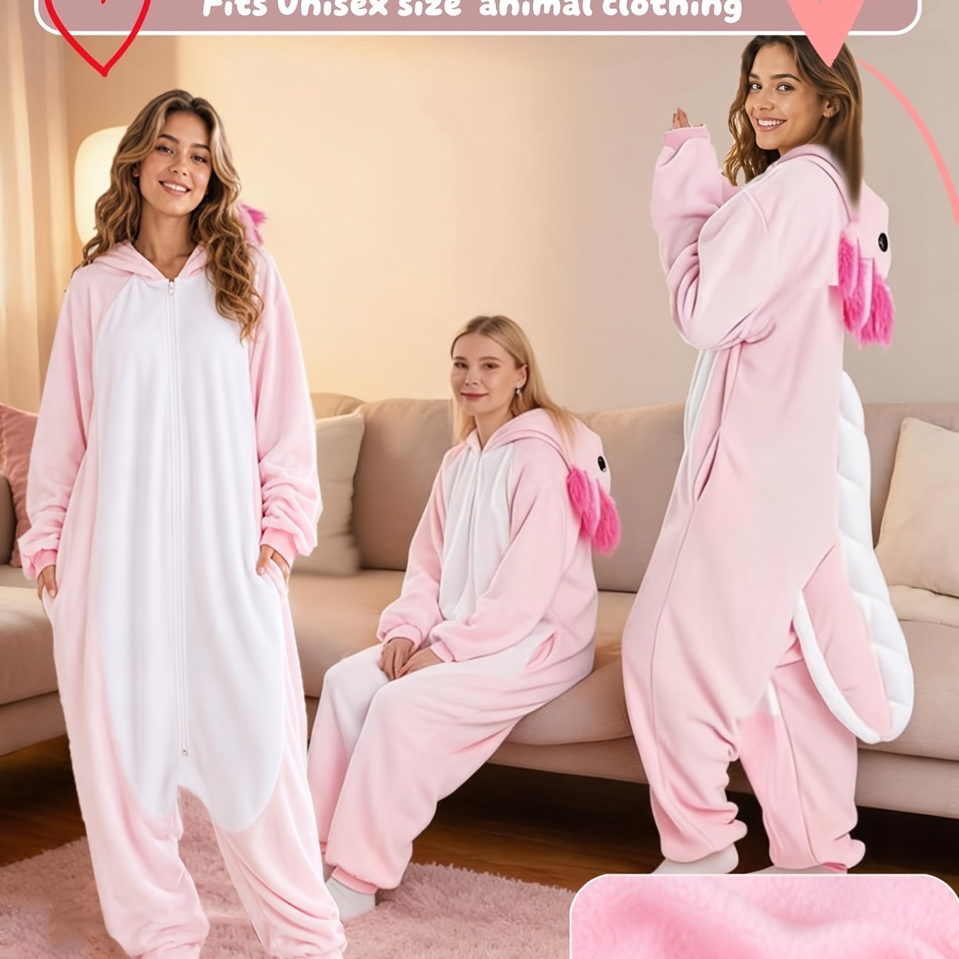 Image of Zipper Adult Unisex Animal Costume Hooded Pajamas, Women's Cartoon One-piece Loungewear, Autumn And Winter Cosplay Animal Long-sleeve Loungewear