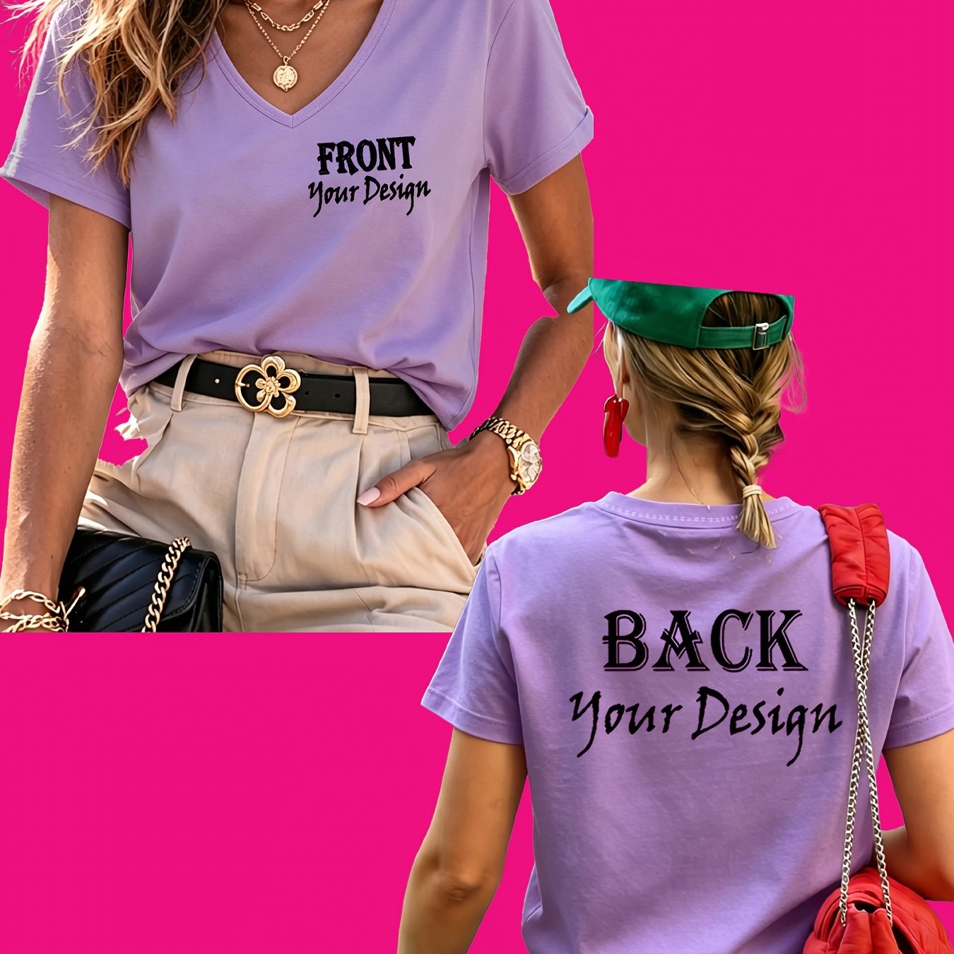 TEMU Custom Made From Picture, Casual Fashion Versatile Double-sided Printed Short Sleeve V-neck T-shirt, Best Gift For