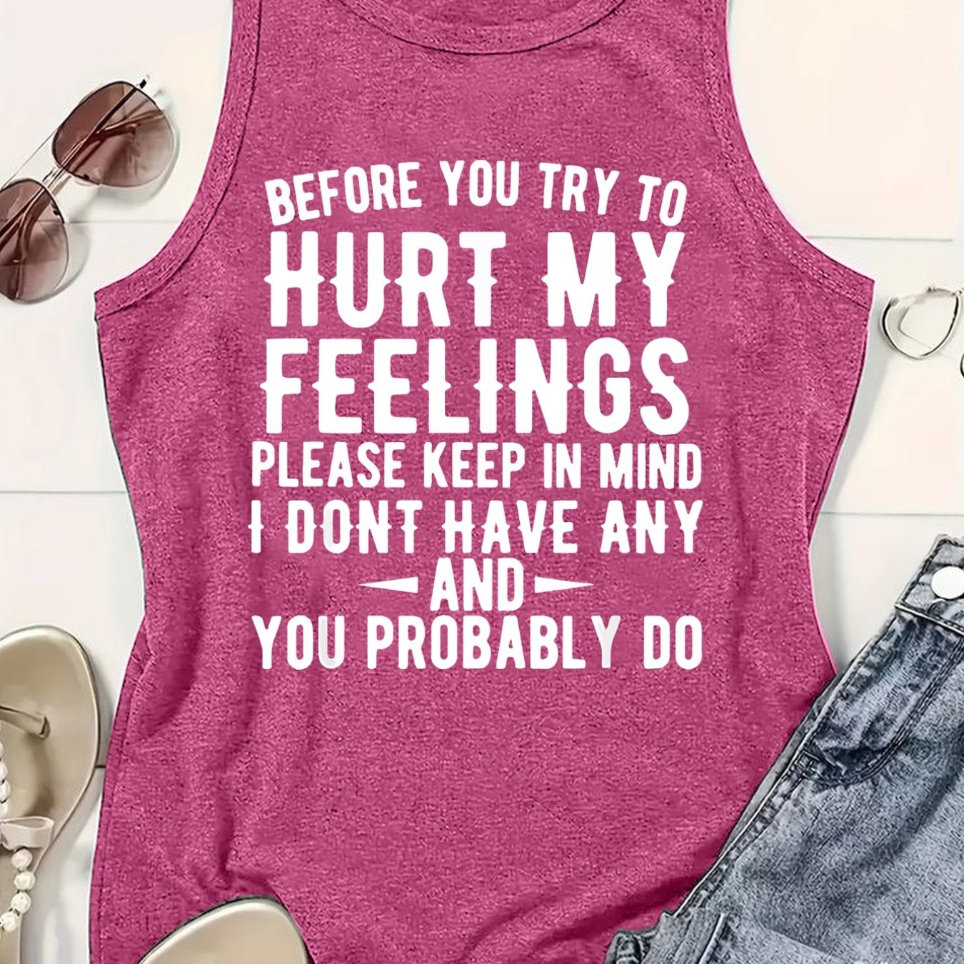TEMU Sleeveless Vest, Sad Quotes, Funny , Women's Loose And Breathable Casual Vest Top For Spring And Summer, Backless Outdoor Lightweight Tshirt,